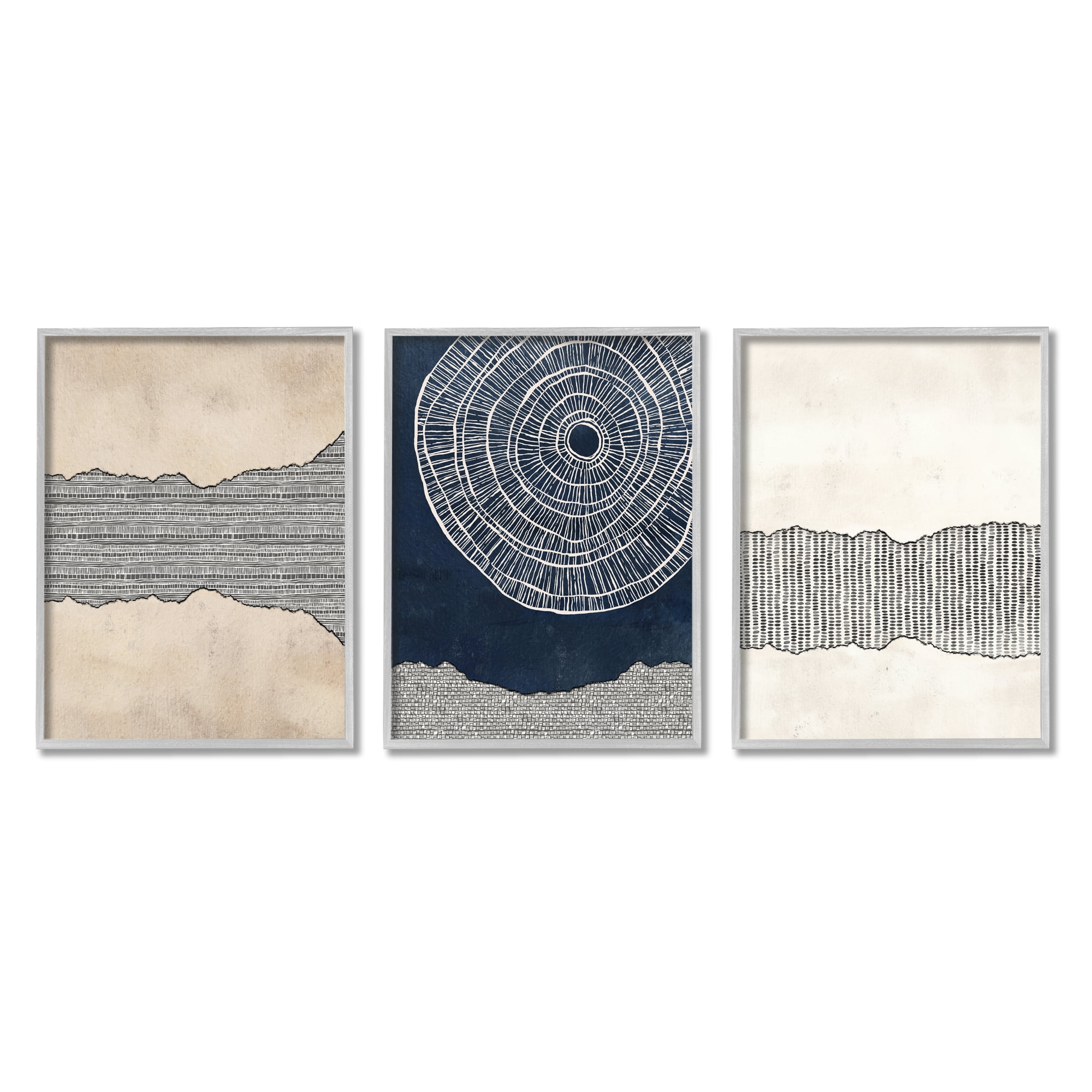 Stupell Industries Boho Muted Fractals Abstract Painting Gray Framed Art Print Wall Art, 24 x 30, Set of 3