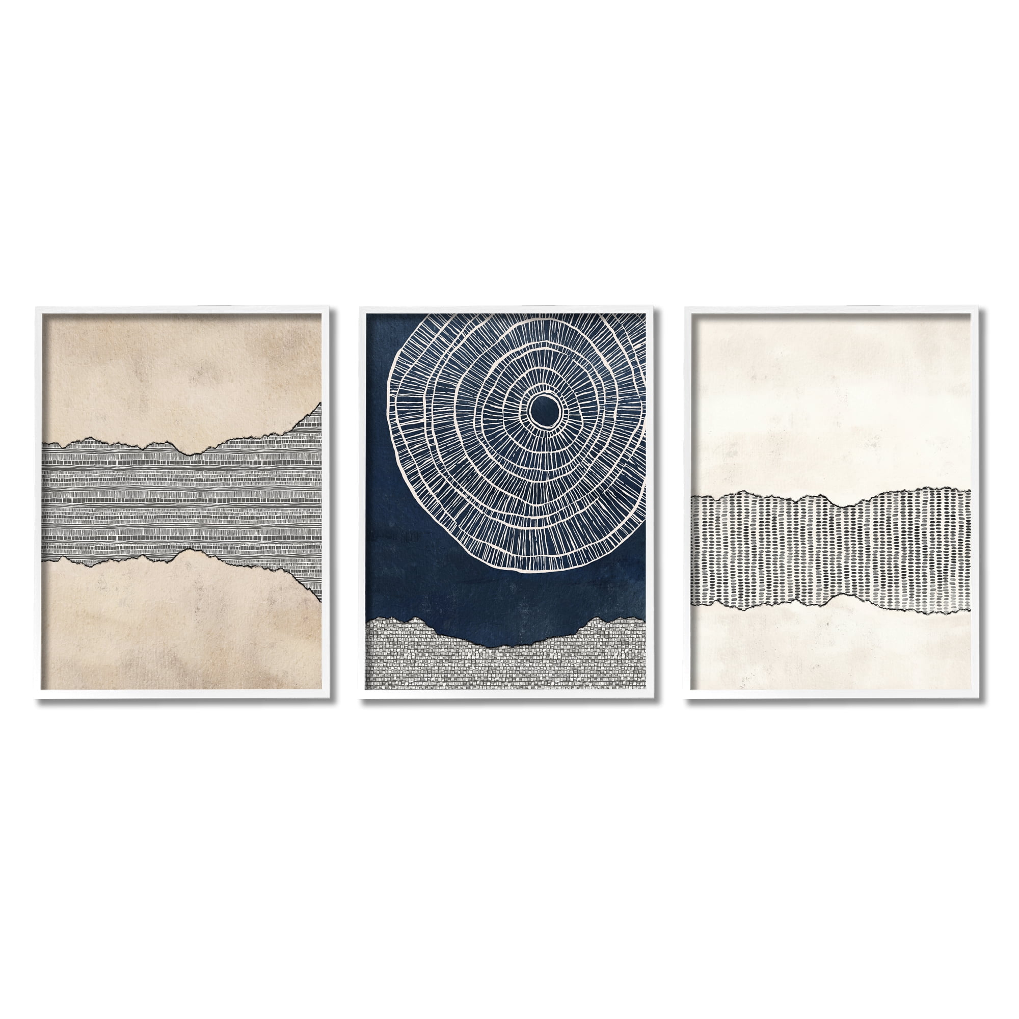 Stupell Industries Boho Muted Fractals Abstract Painting White Framed Art Print Wall Art, 24 x 30, Set of 3