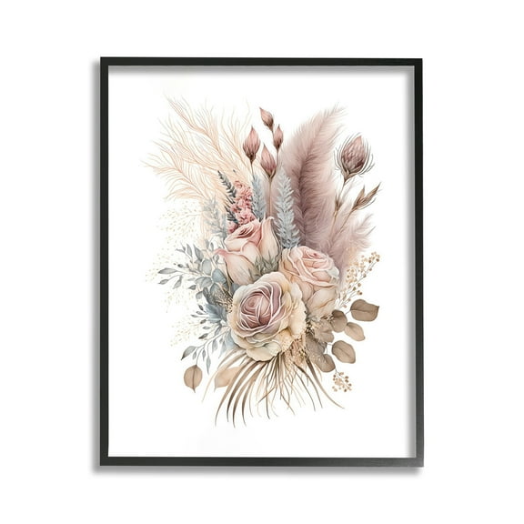 Stupell Industries Boho Neutral Roses Botanical & Floral Painting Black Framed Art Print Wall Art, 11 x 14