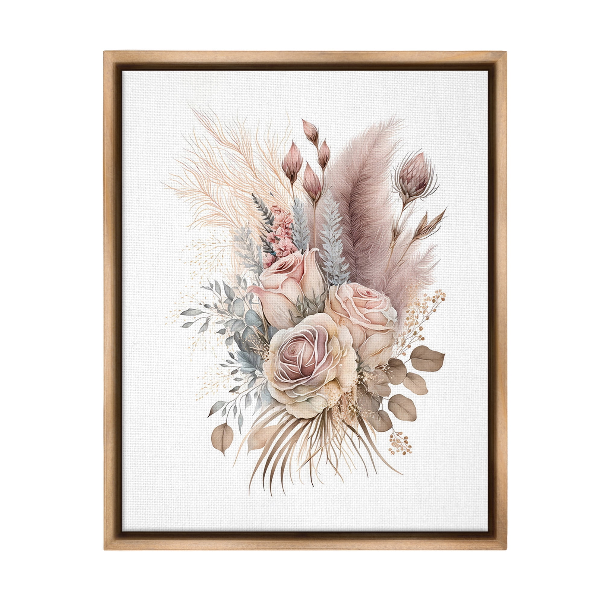 Stupell Industries Boho Neutral Roses Botanical & Floral Painting Brown Floater Framed Canvas Art Print Wall Art, 25 x 31