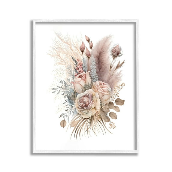 Stupell Industries Boho Neutral Roses Botanical & Floral Painting White Framed Art Print Wall Art, 11 x 14