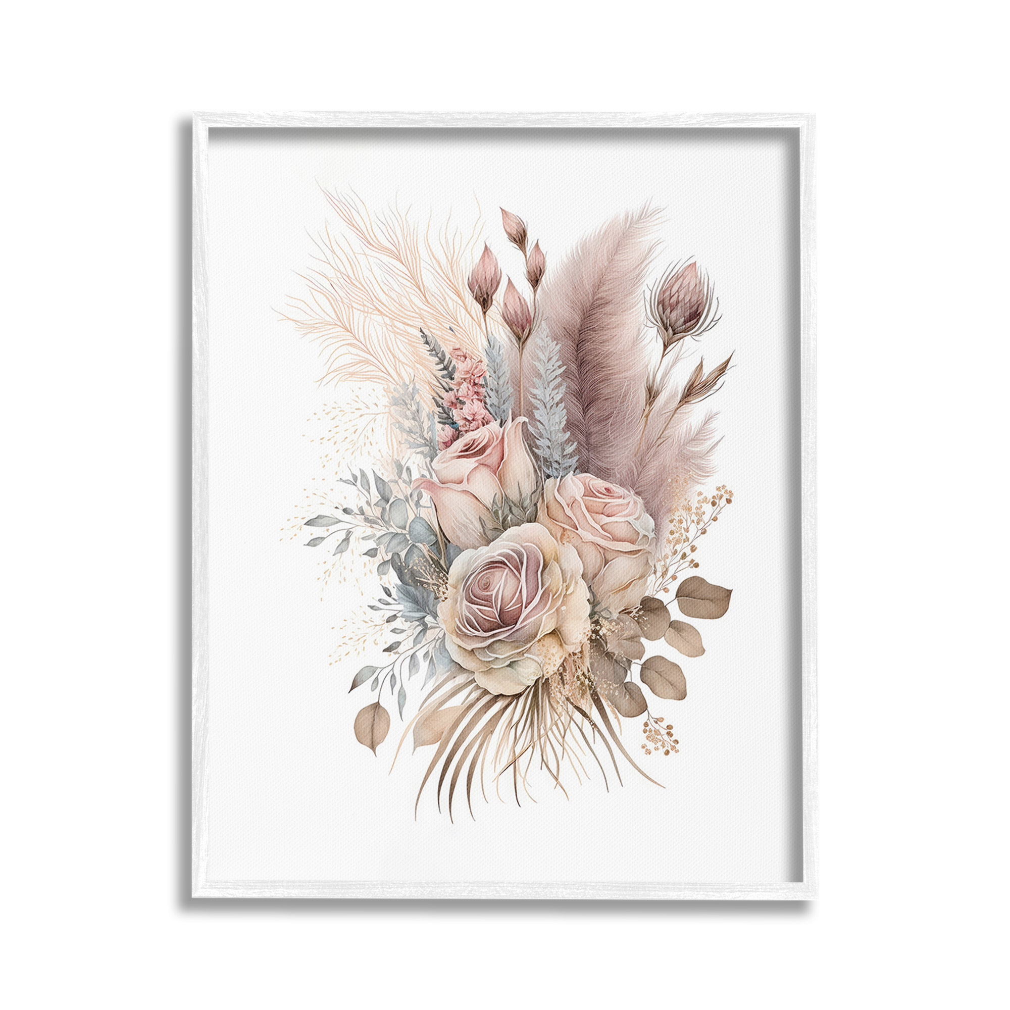 Stupell Industries Boho Neutral Roses Botanical & Floral Painting White Framed Art Print Wall Art, 24 x 30