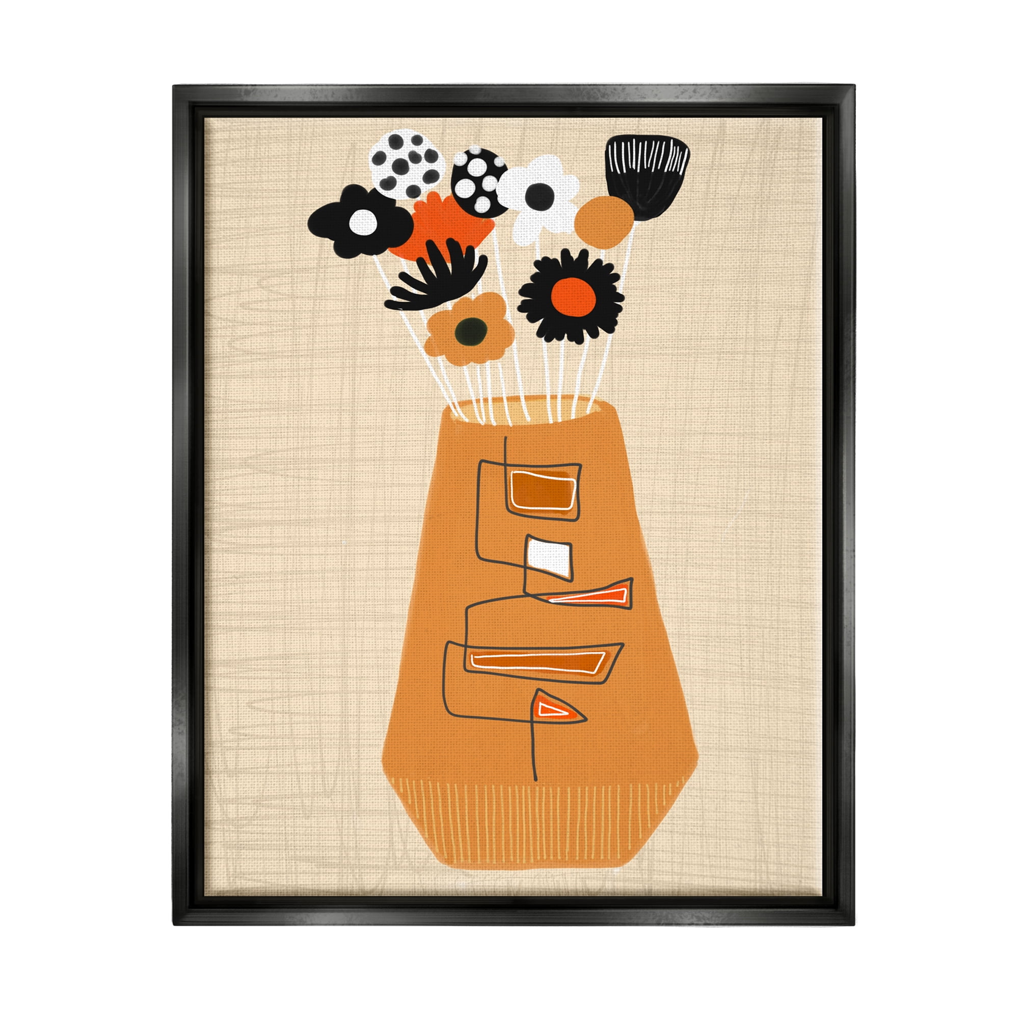 Stupell Industries Boho Orange Flower Vase Botanical & Floral Painting Black Floater Framed Art Print Wall Art, 17 x 21