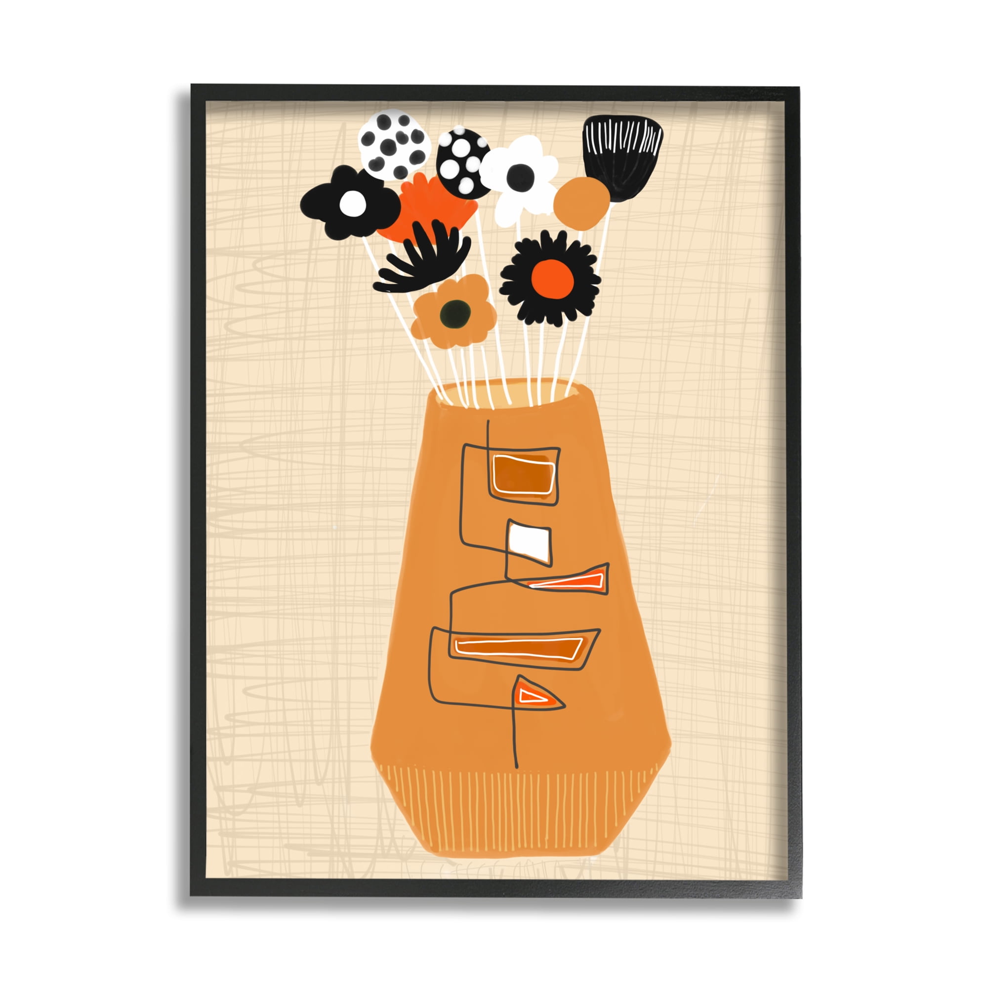 Stupell Industries Boho Orange Flower Vase Botanical & Floral Painting Black Framed Art Print Wall Art, 16 x 20