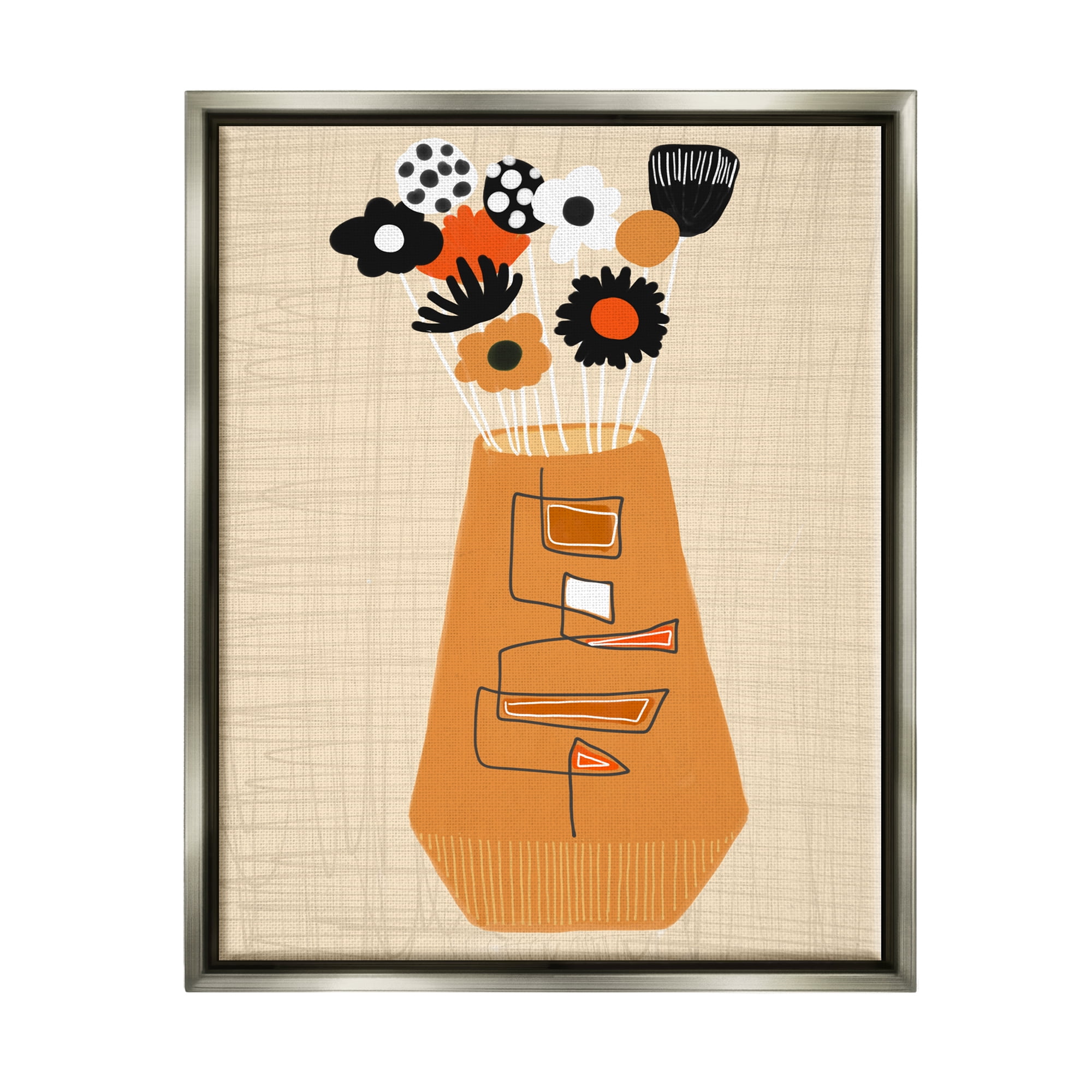 Stupell Industries Boho Orange Flower Vase Botanical & Floral Painting Gray Floater Framed Art Print Wall Art, 17 x 21