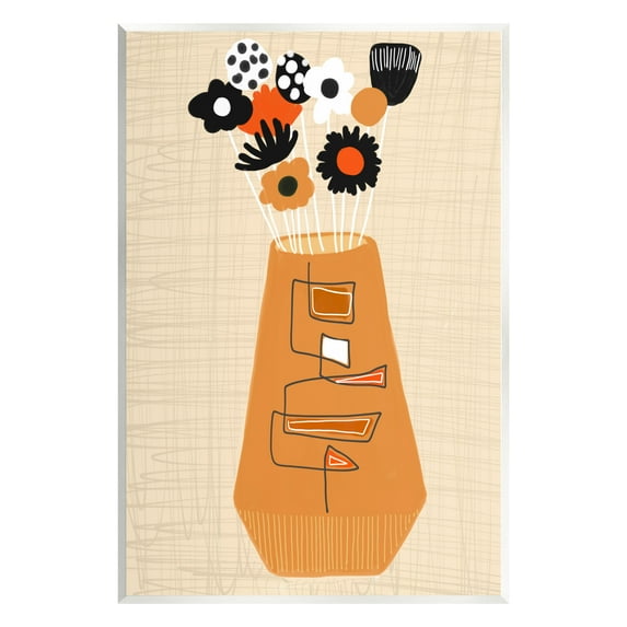 Stupell Industries Boho Orange Flower Vase Botanical & Floral Painting Unframed Art Print Wall Art, 13 x 19