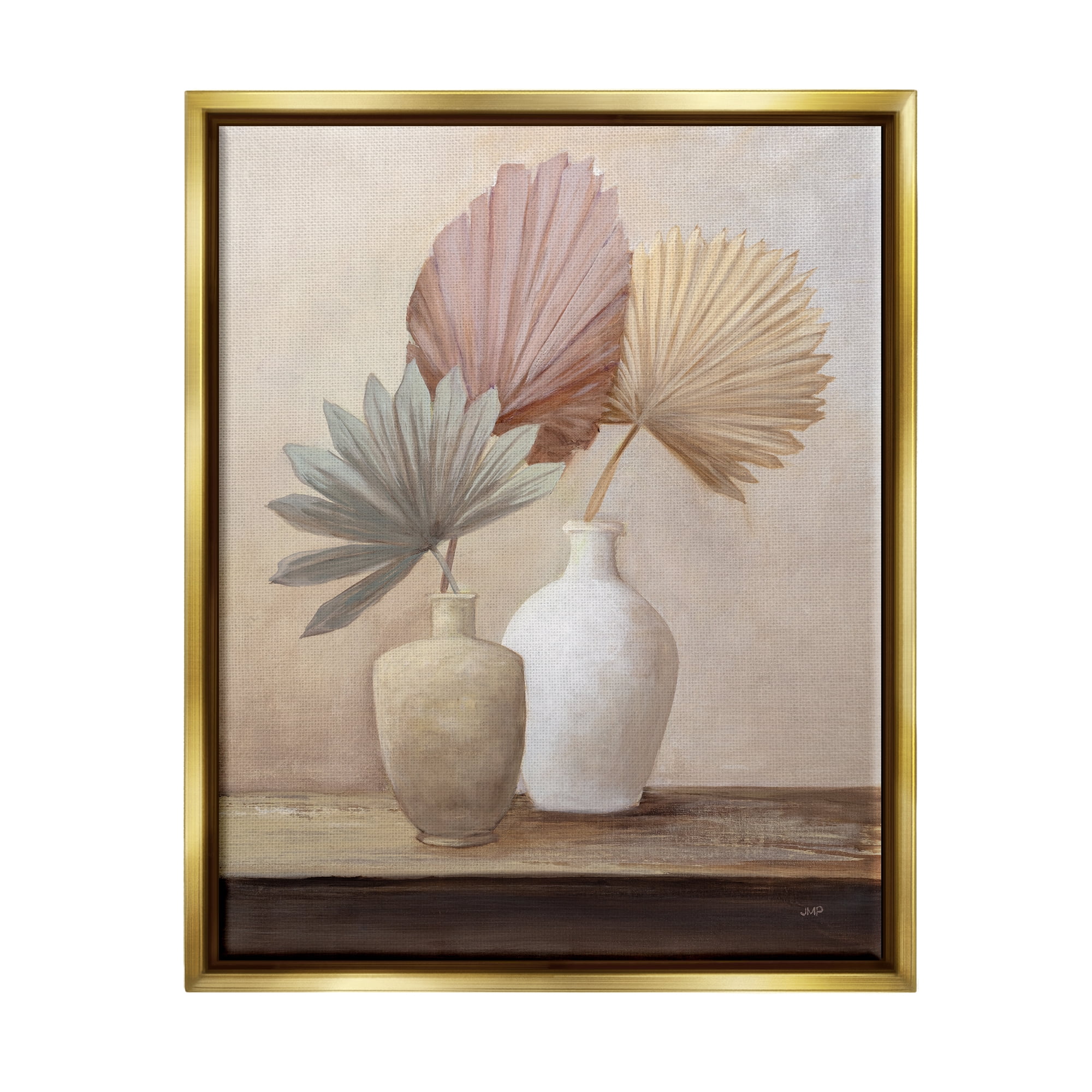 Stupell Industries Boho Palm Leaves Botanical & Floral Painting Gold Floater Framed Canvas Art Print Wall Art, 25 x 31