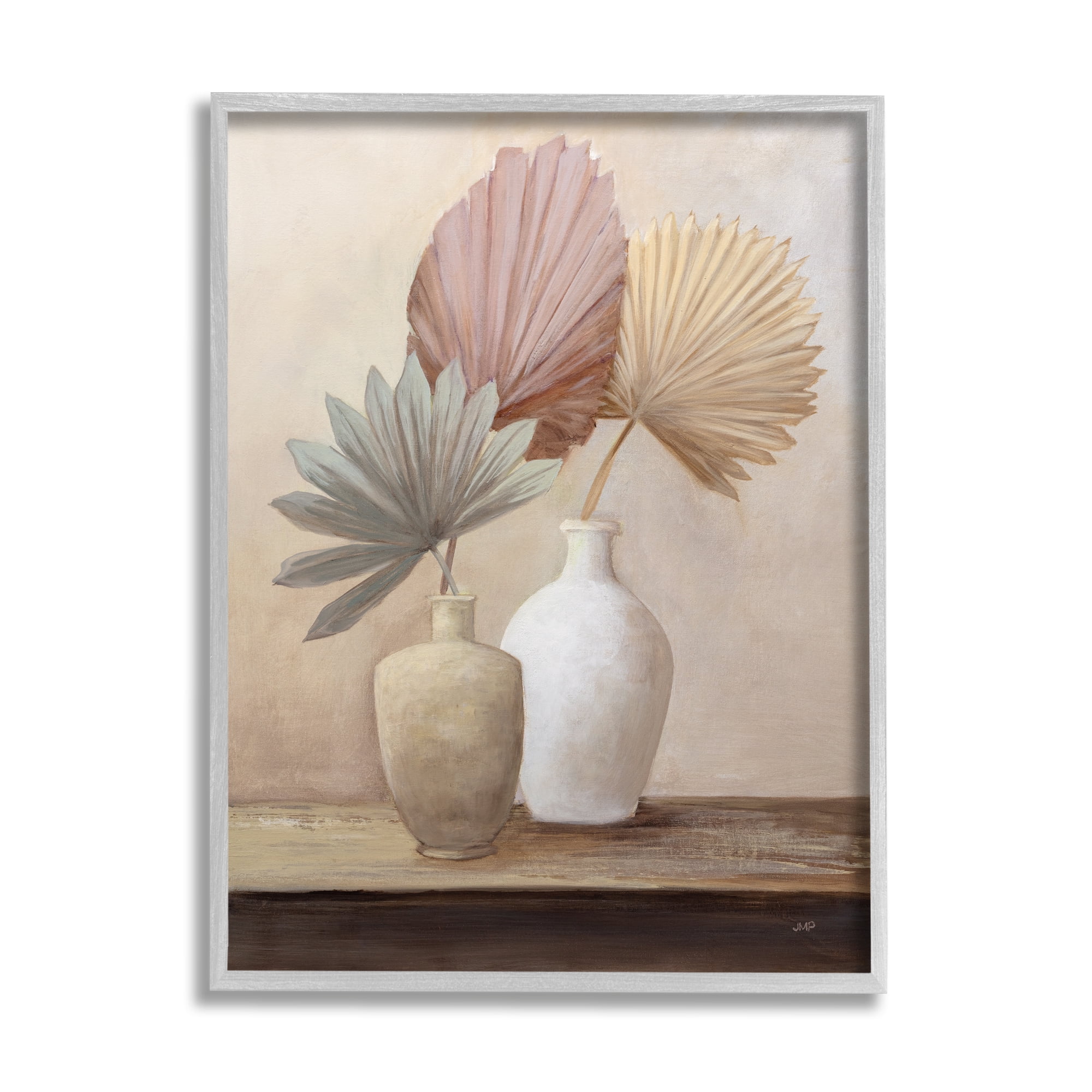Stupell Industries Boho Palm Leaves Botanical & Floral Painting Gray Framed Art Print Wall Art, 11 x 14