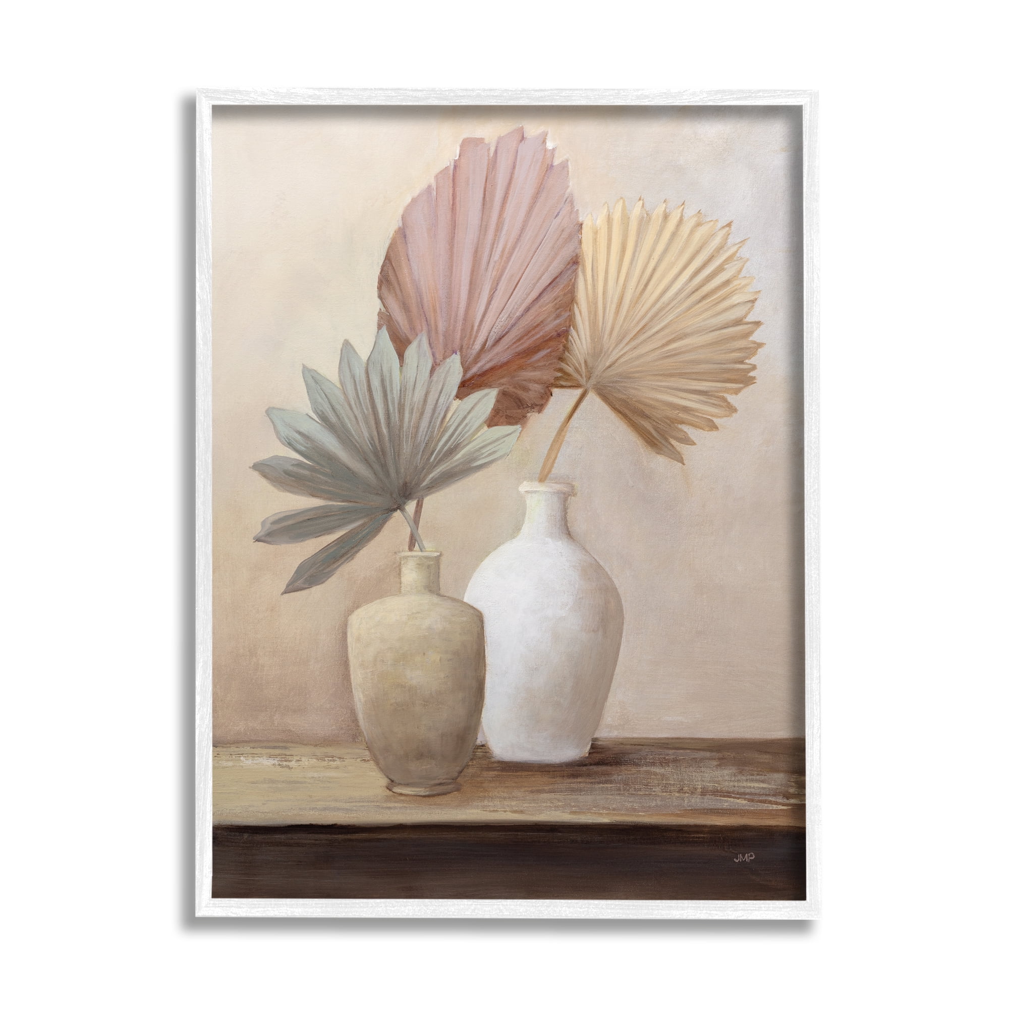Stupell Industries Boho Palm Leaves Botanical & Floral Painting White Framed Art Print Wall Art, 16 x 20