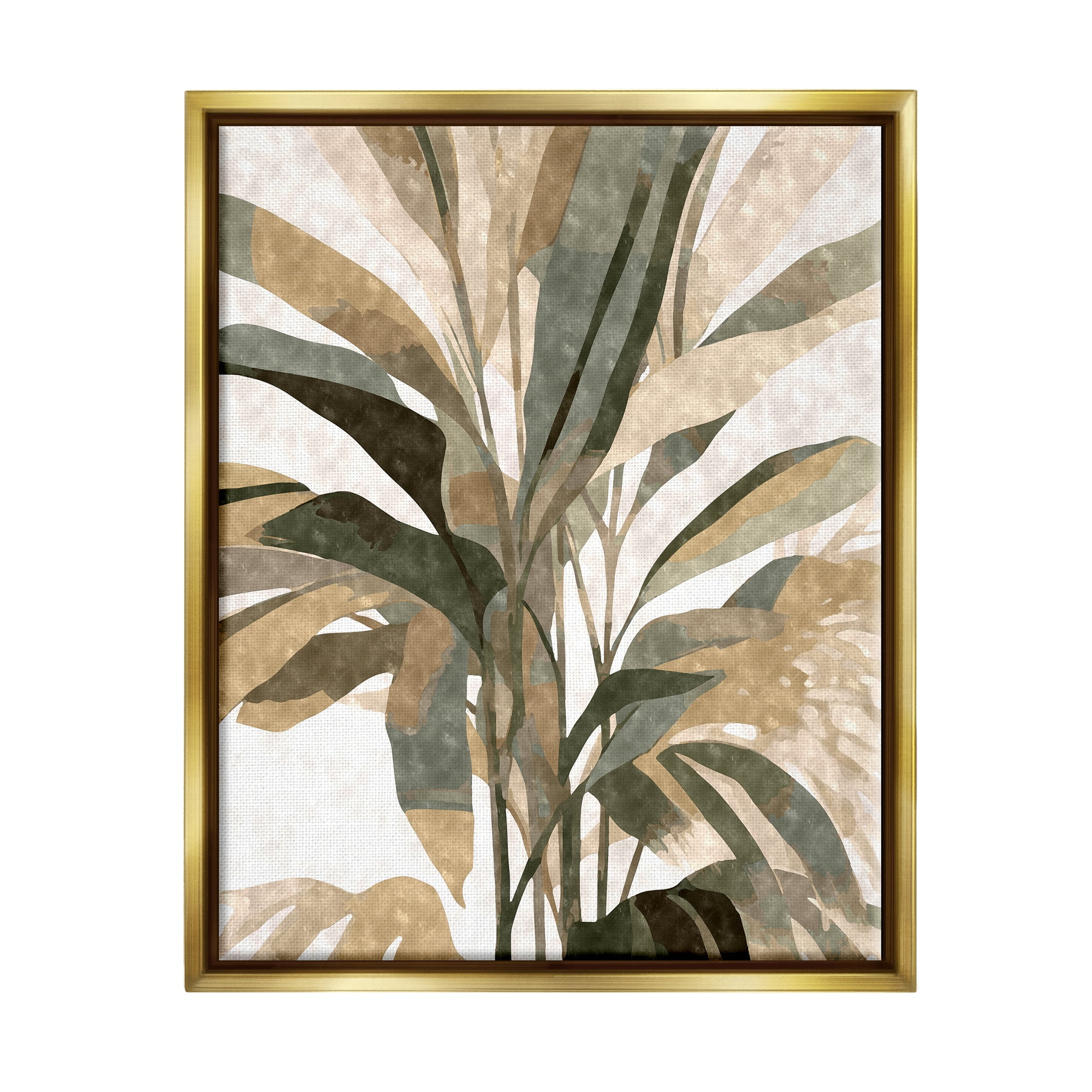 Stupell Industries Boho Palm Plant Botanical & Floral Painting Gold Floater Framed Canvas Art Print Wall Art, 17 x 21