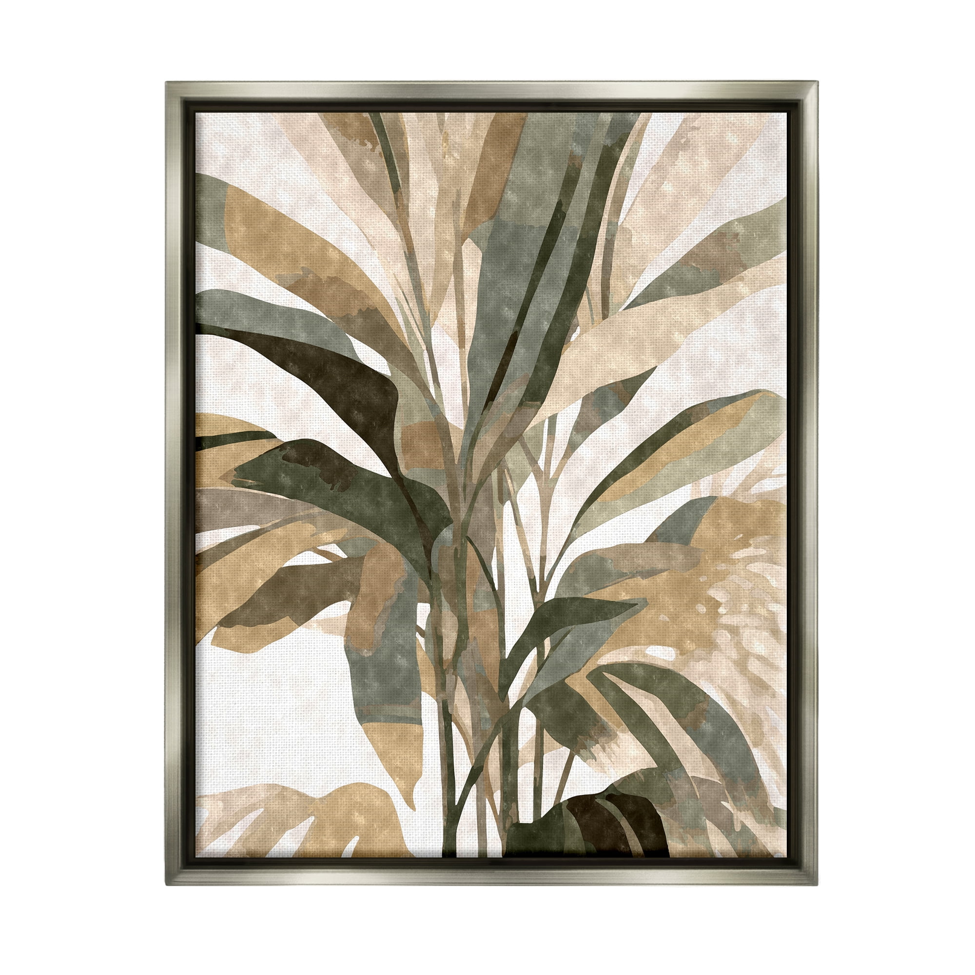 Stupell Industries Boho Palm Plant Botanical & Floral Painting Gray Floater Framed Canvas Art Print Wall Art, 17 x 21