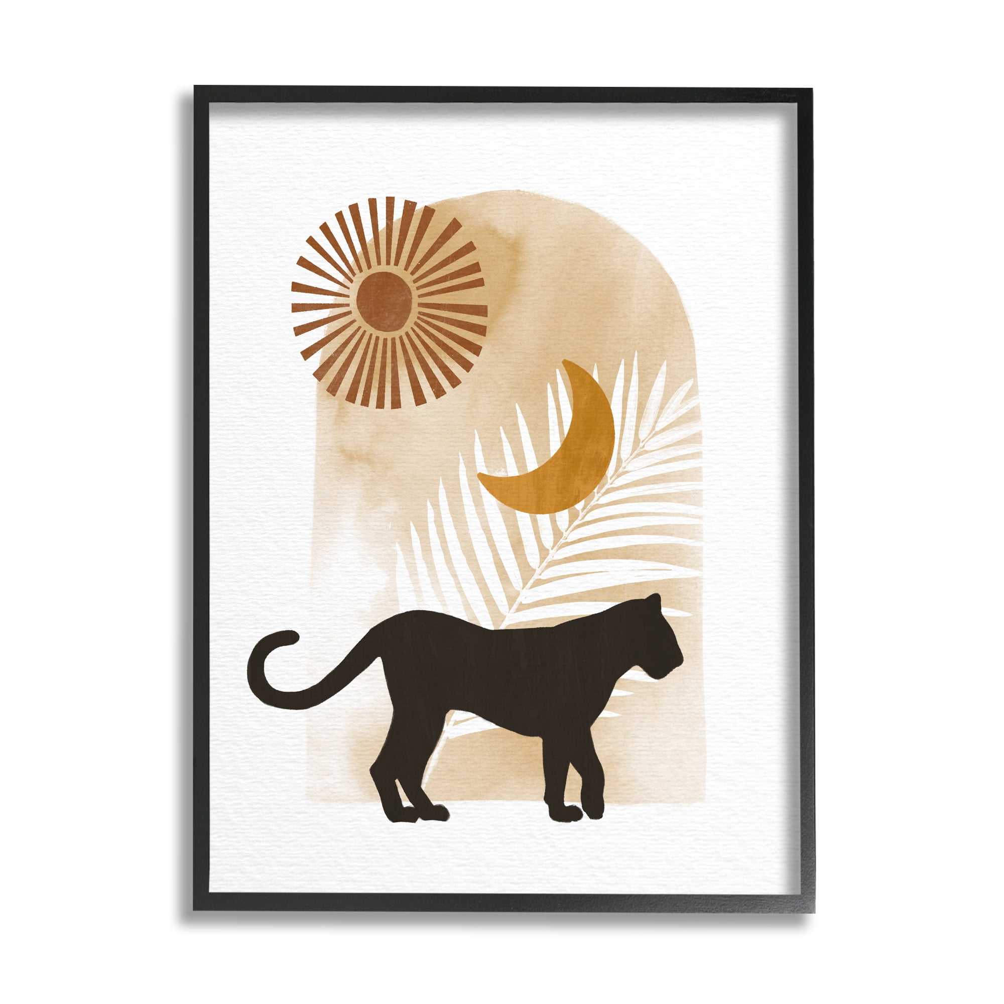 Stupell Industries Boho Panther Silhouette Lunar Solar Botanical Leaf Graphic Art Black Framed Art Print Wall Art, Design by Ziwei Li