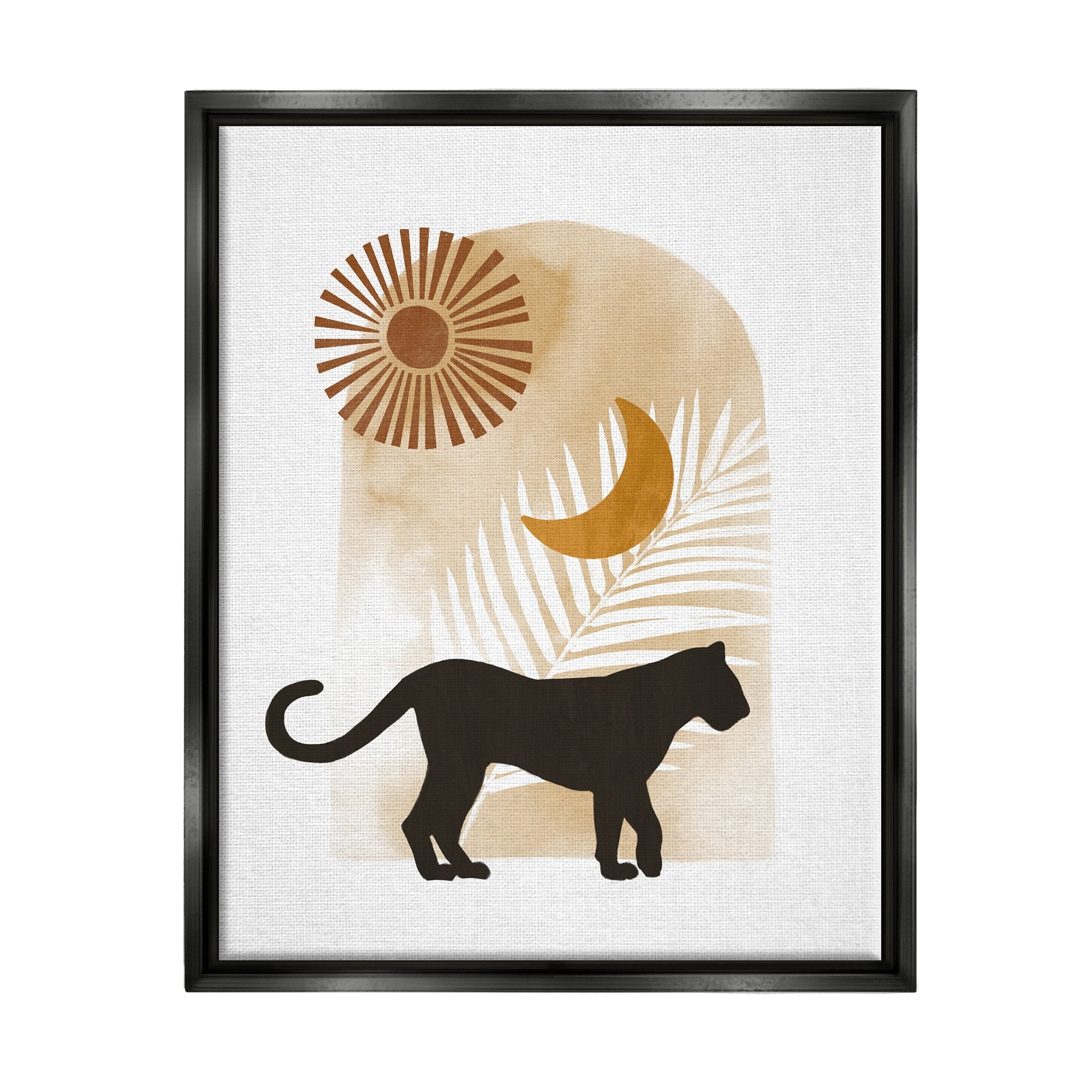 Stupell Industries Boho Panther Silhouette Lunar Solar Botanical Leaf Graphic Art Jet Black Floating Framed Canvas Print Wall Art, Design by Ziwei Li