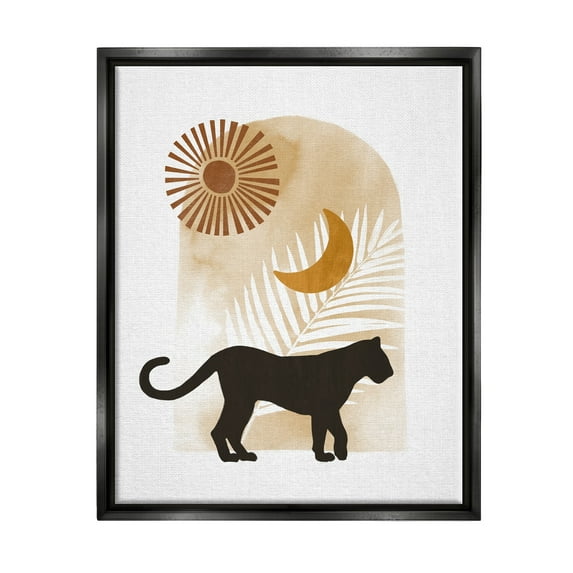 Stupell Industries Boho Panther Silhouette Lunar Solar Botanical Leaf Graphic Art Jet Black Floating Framed Canvas Print Wall Art, Design by Ziwei Li