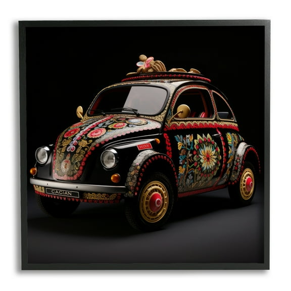 Stupell Industries Boho Pattern Antique Car Transportation Painting Black Framed Art Print Wall Art, 12 x 12