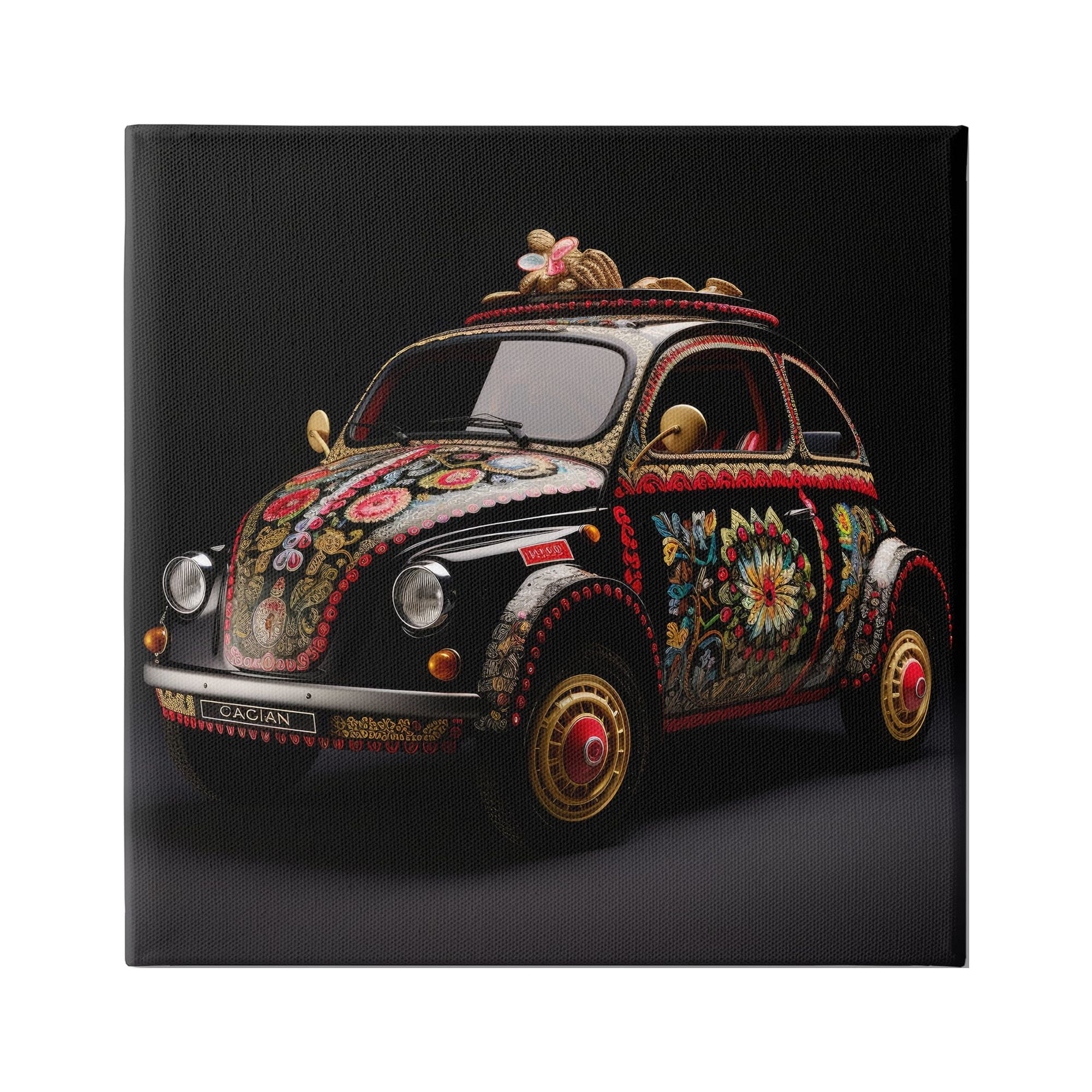 Stupell Industries Boho Pattern Antique Car Transportation Painting Gallery Wrapped Canvas Art Print Wall Art, 17 x 17