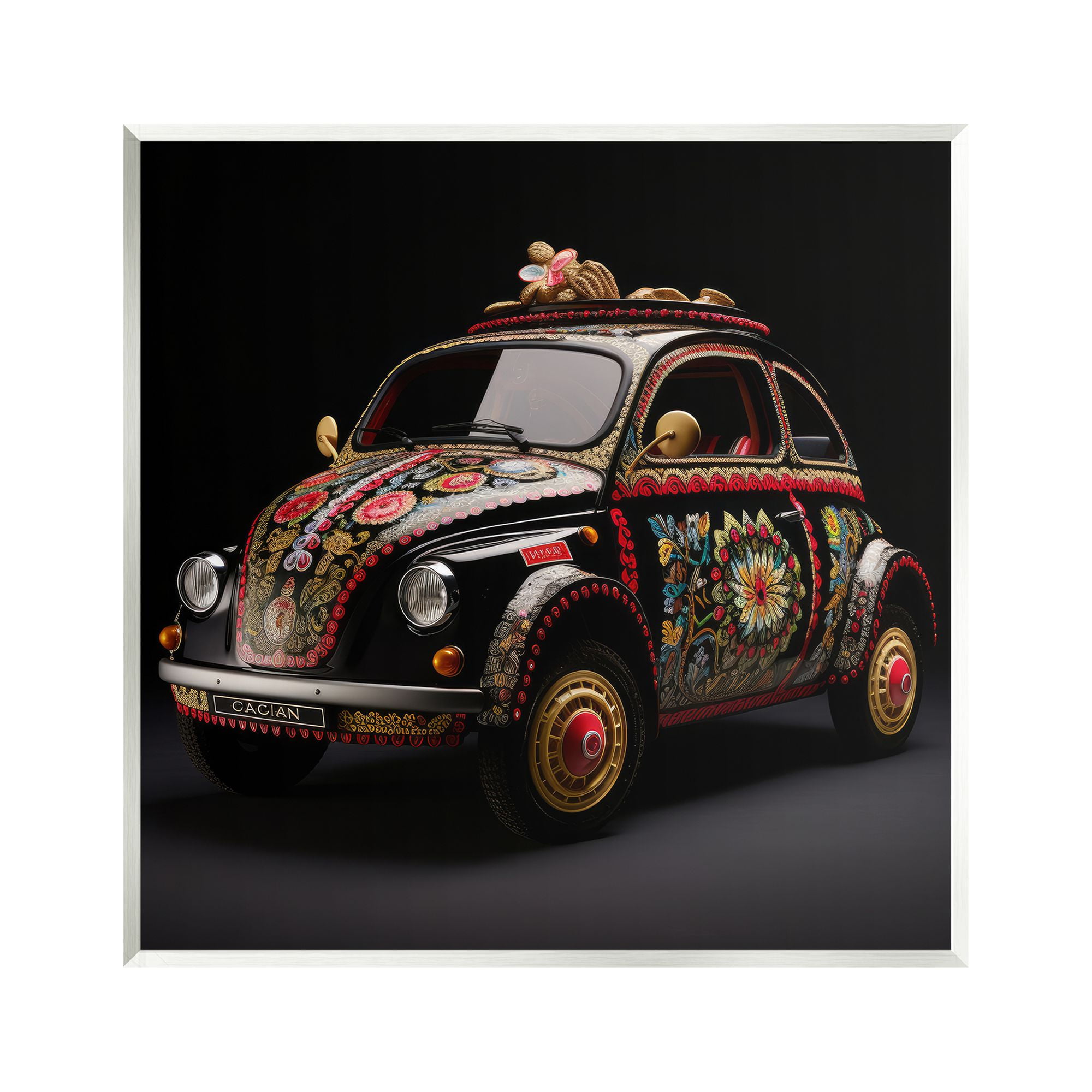 Boho Pattern Antique Car Art Print on MDF Wood