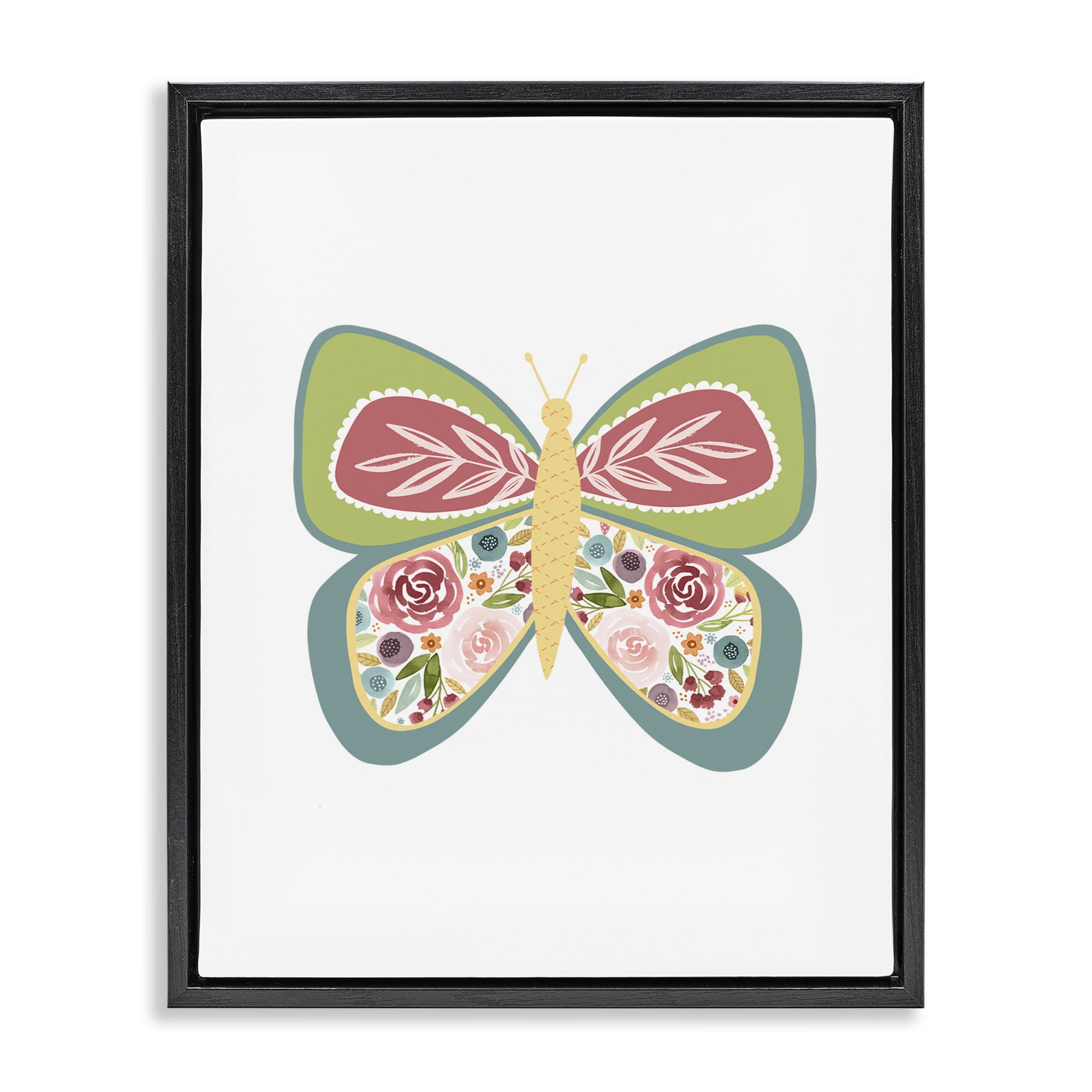 Stupell Industries Boho Pattern Butterfly Animals & Insects Painting Black Floater Framed Art Print Wall Art, 25 x 31