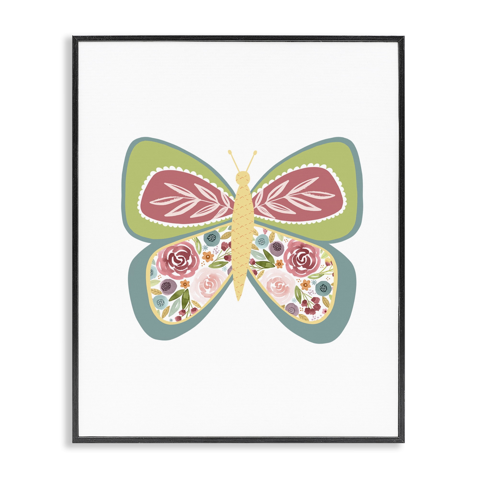 Stupell Industries Boho Pattern Butterfly Animals & Insects Painting Black Framed Art Print Wall Art, 24 x 30