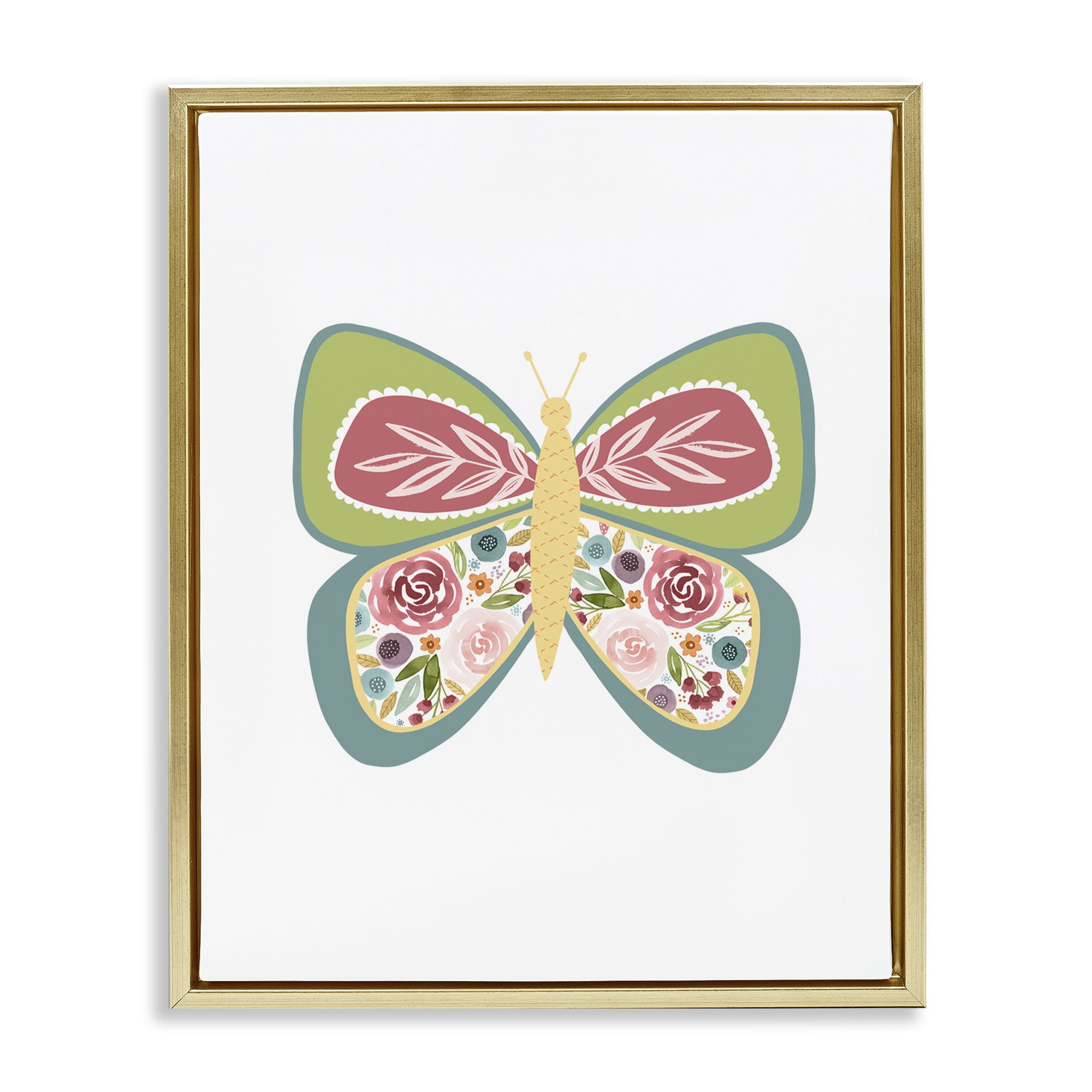 Stupell Industries Boho Pattern Butterfly Animals & Insects Painting Gold Floater Framed Art Print Wall Art, 25 x 31