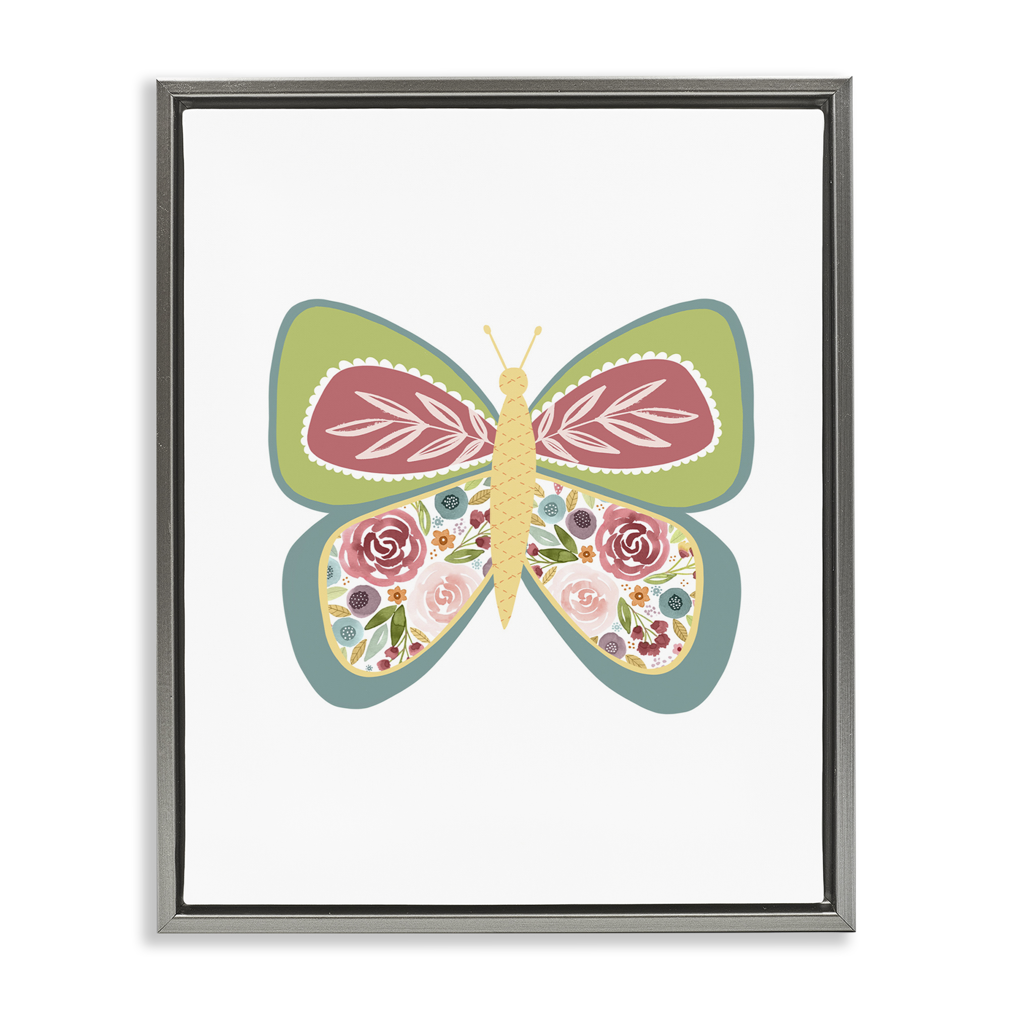 Stupell Industries Boho Pattern Butterfly Animals & Insects Painting Gray Floater Framed Art Print Wall Art, 25 x 31
