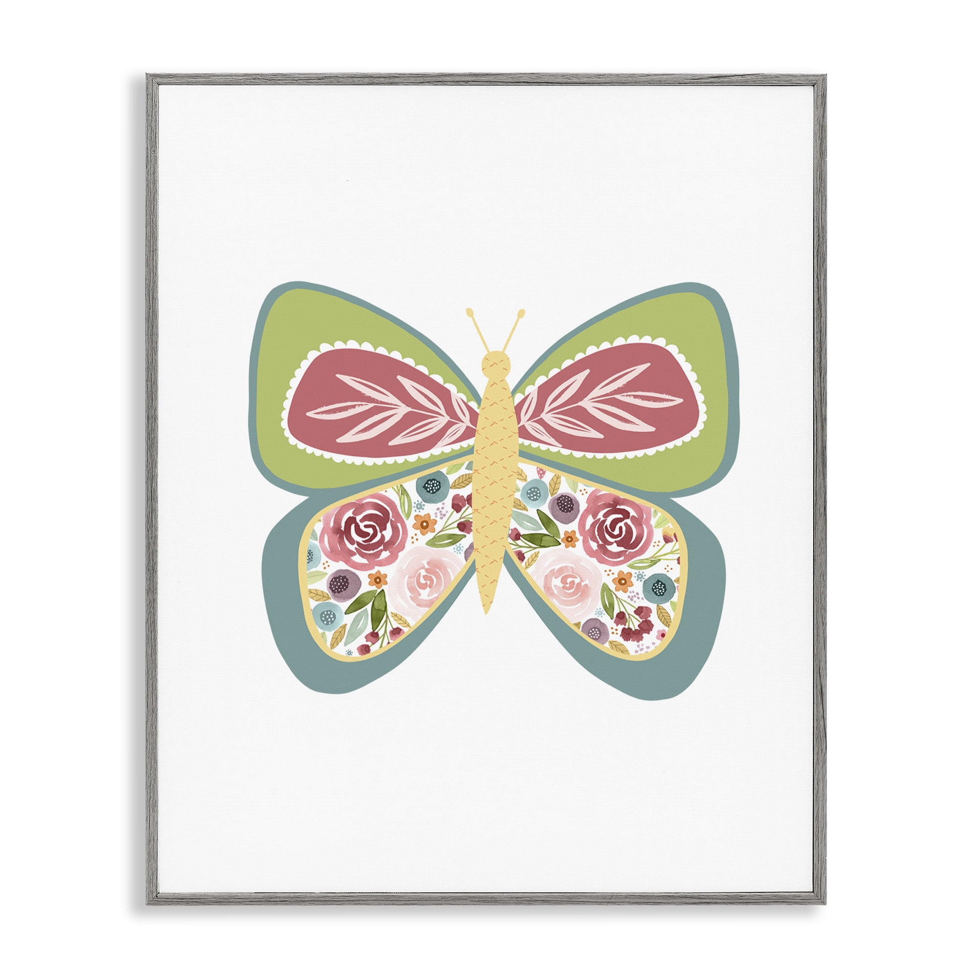 Stupell Industries Boho Pattern Butterfly Animals & Insects Painting Gray Framed Art Print Wall Art, 11 x 14