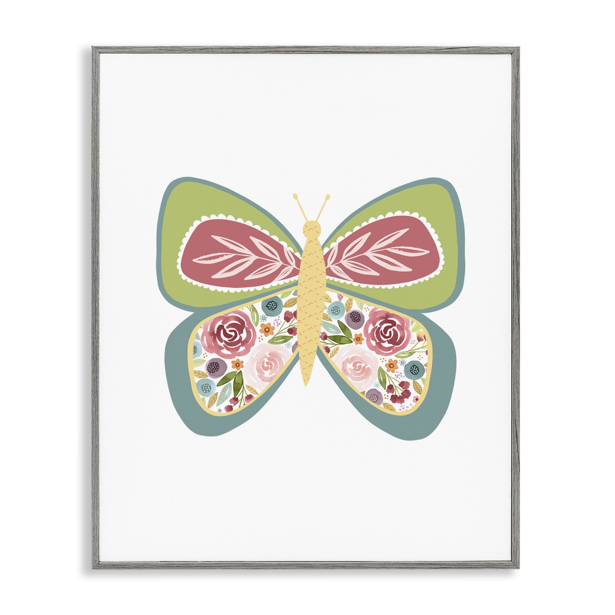 Stupell Industries Boho Pattern Butterfly Animals & Insects Painting Gray Framed Art Print Wall Art, 16 x 20