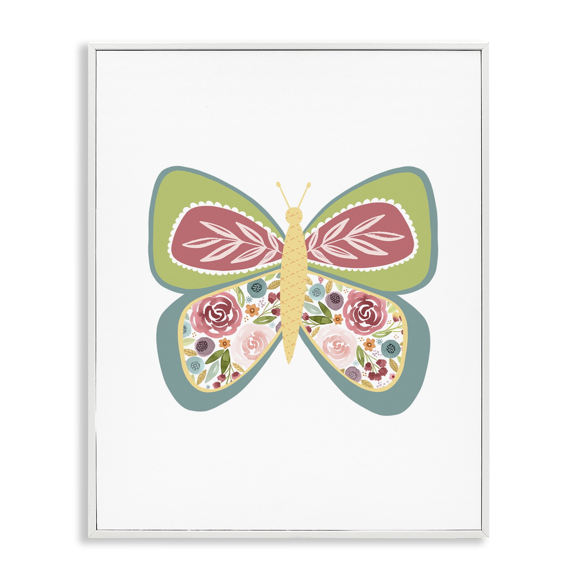 Stupell Industries Boho Pattern Butterfly Animals & Insects Painting White Framed Art Print Wall Art, 11 x 14