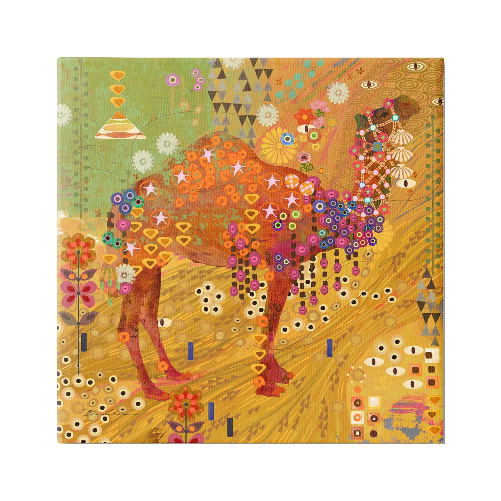 Stupell Industries Boho Patterned Camel Animals & Insects Painting Gallery Wrapped Canvas Art Print Wall Art, 17 x 17