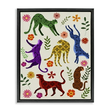 Stupell Industries Boho Patterned Cheetahs Animals & Insects Painting Black Floater Framed Art Print Wall Art, 17 x 21