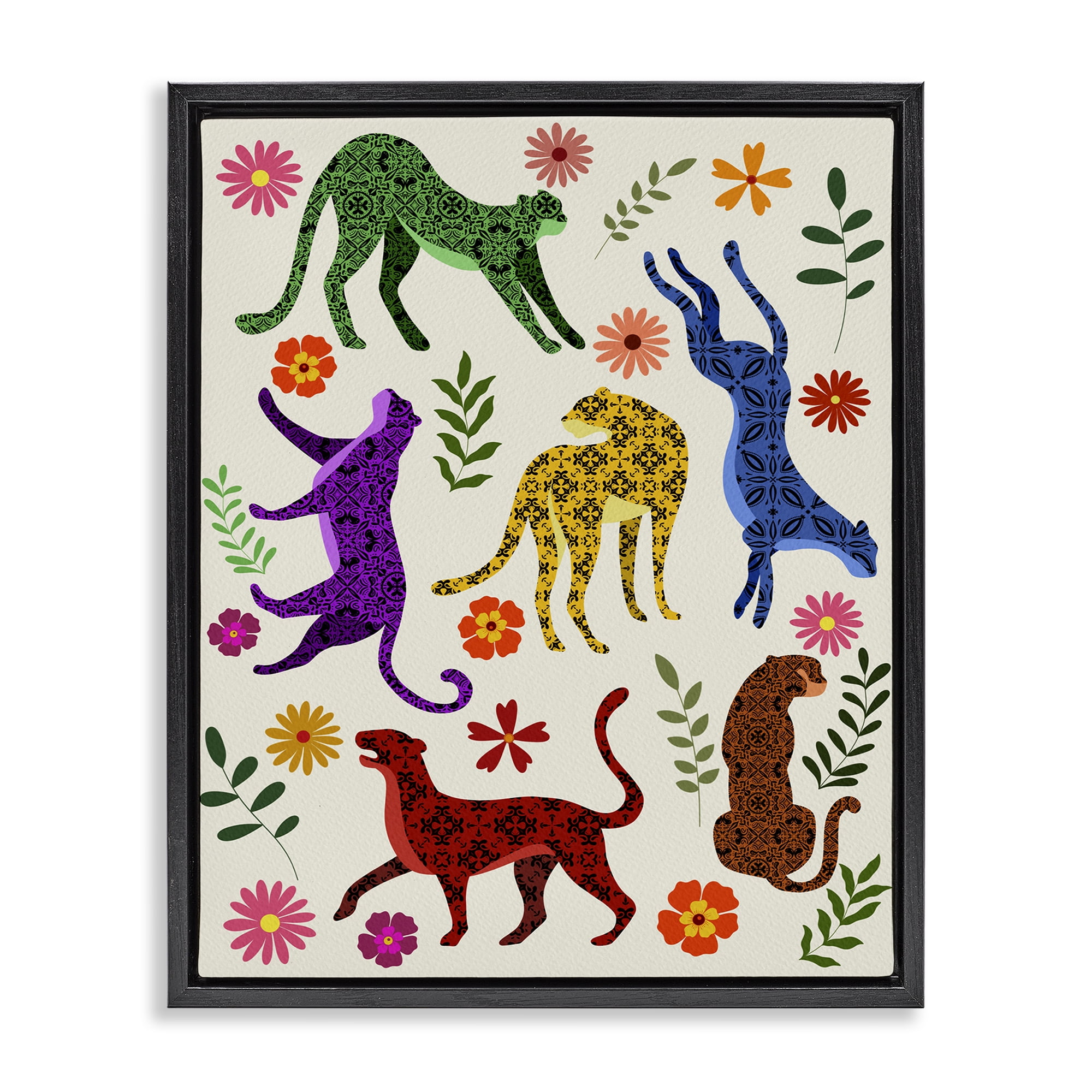 Stupell Industries Boho Patterned Cheetahs Animals & Insects Painting Black Floater Framed Art Print Wall Art, 25 x 31