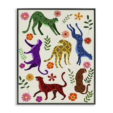 Stupell Industries Boho Patterned Cheetahs Animals & Insects Painting Black Framed Art Print Wall Art, 11 x 14