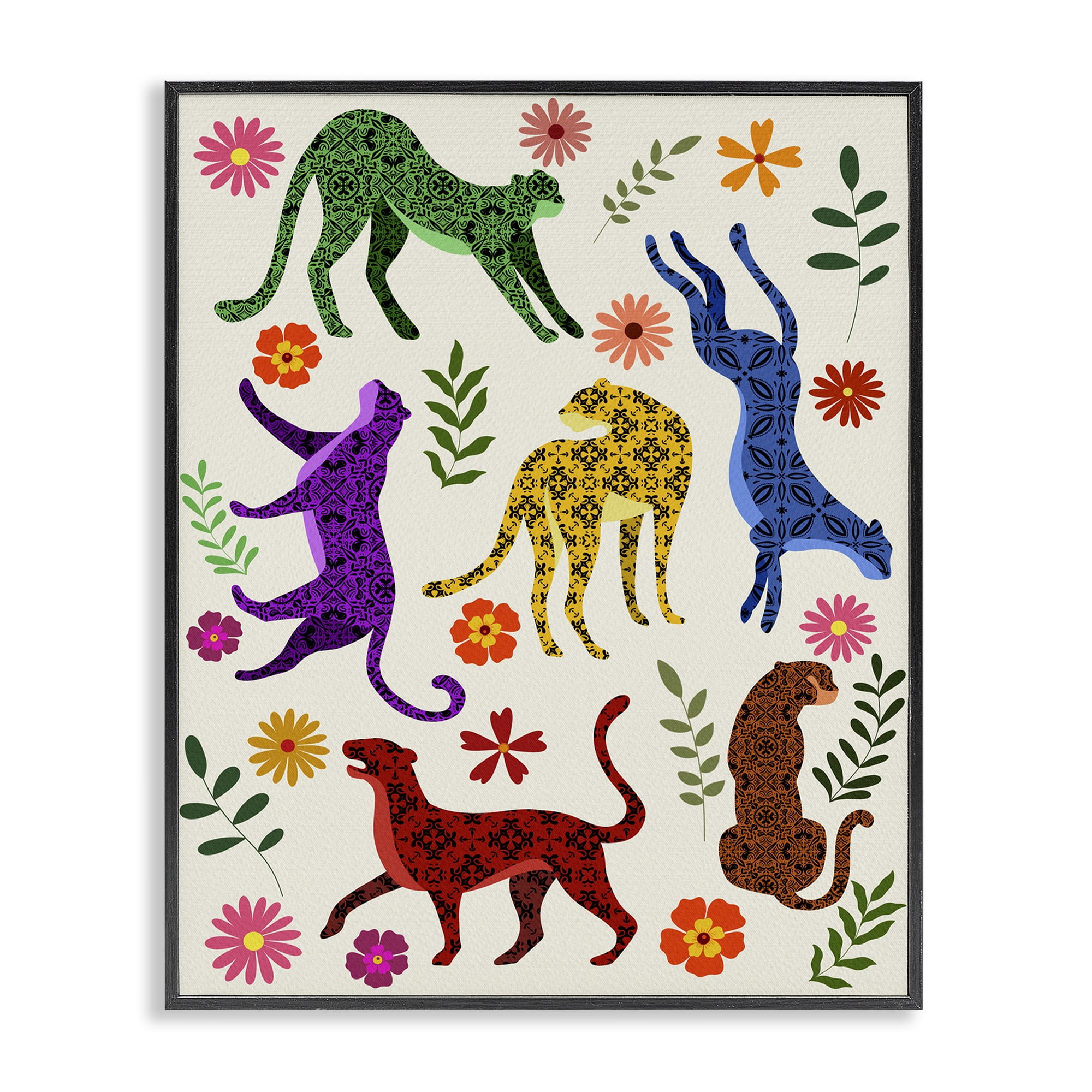 Stupell Industries Boho Patterned Cheetahs Animals & Insects Painting Black Framed Art Print Wall Art, 16 x 20
