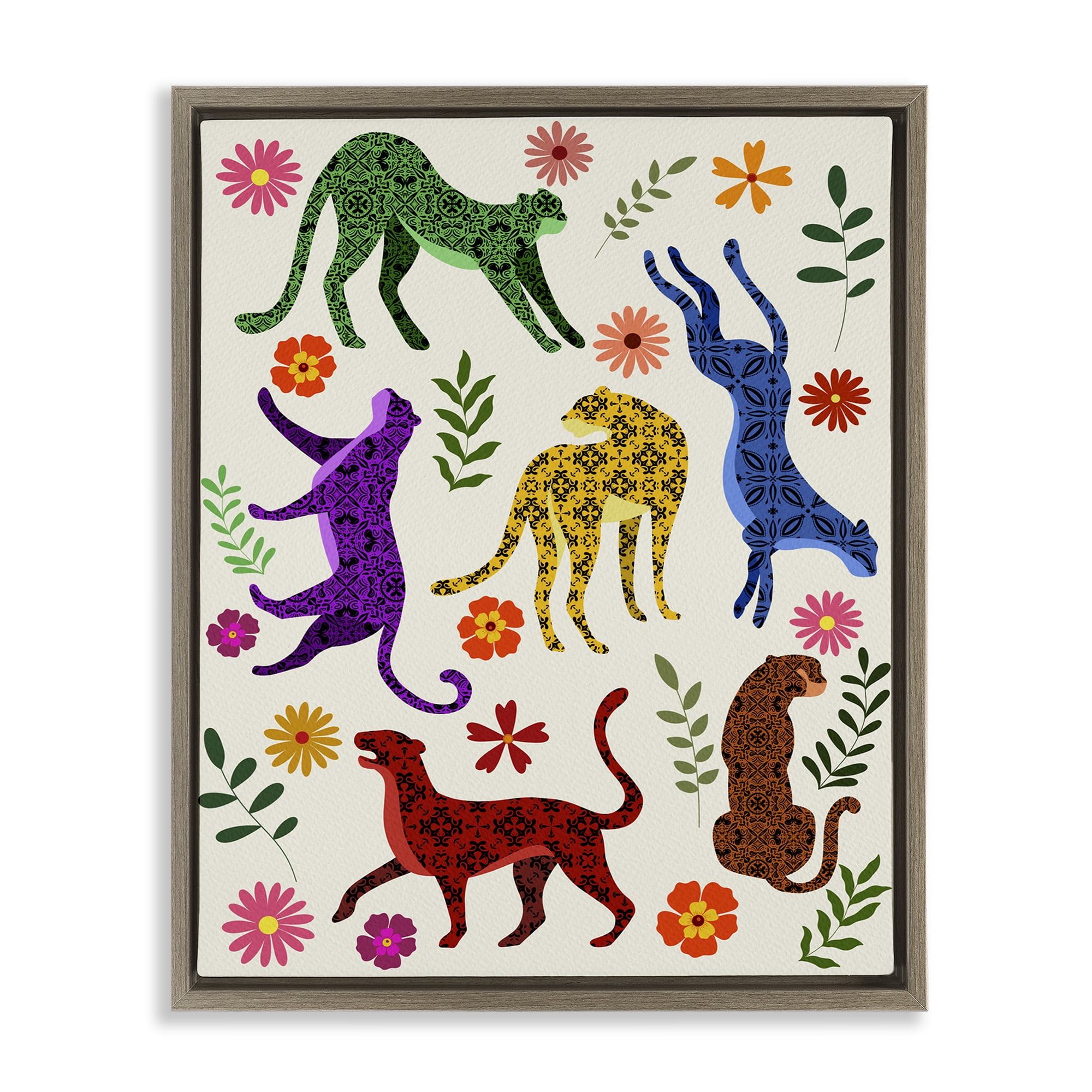 Stupell Industries Boho Patterned Cheetahs Animals & Insects Painting Brown Floater Framed Art Print Wall Art, 25 x 31