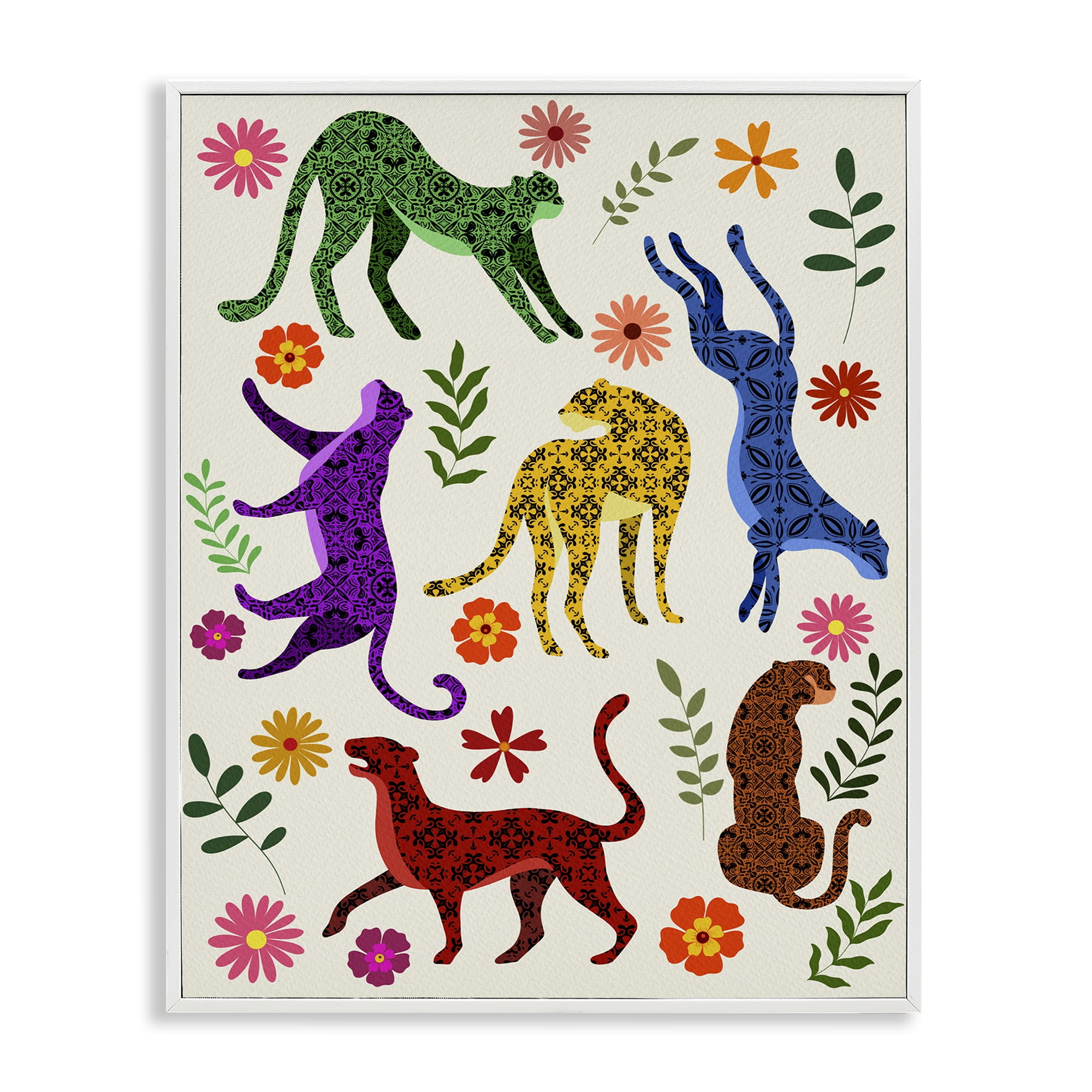 Stupell Industries Boho Patterned Cheetahs Animals & Insects Painting White Framed Art Print Wall Art, 11 x 14