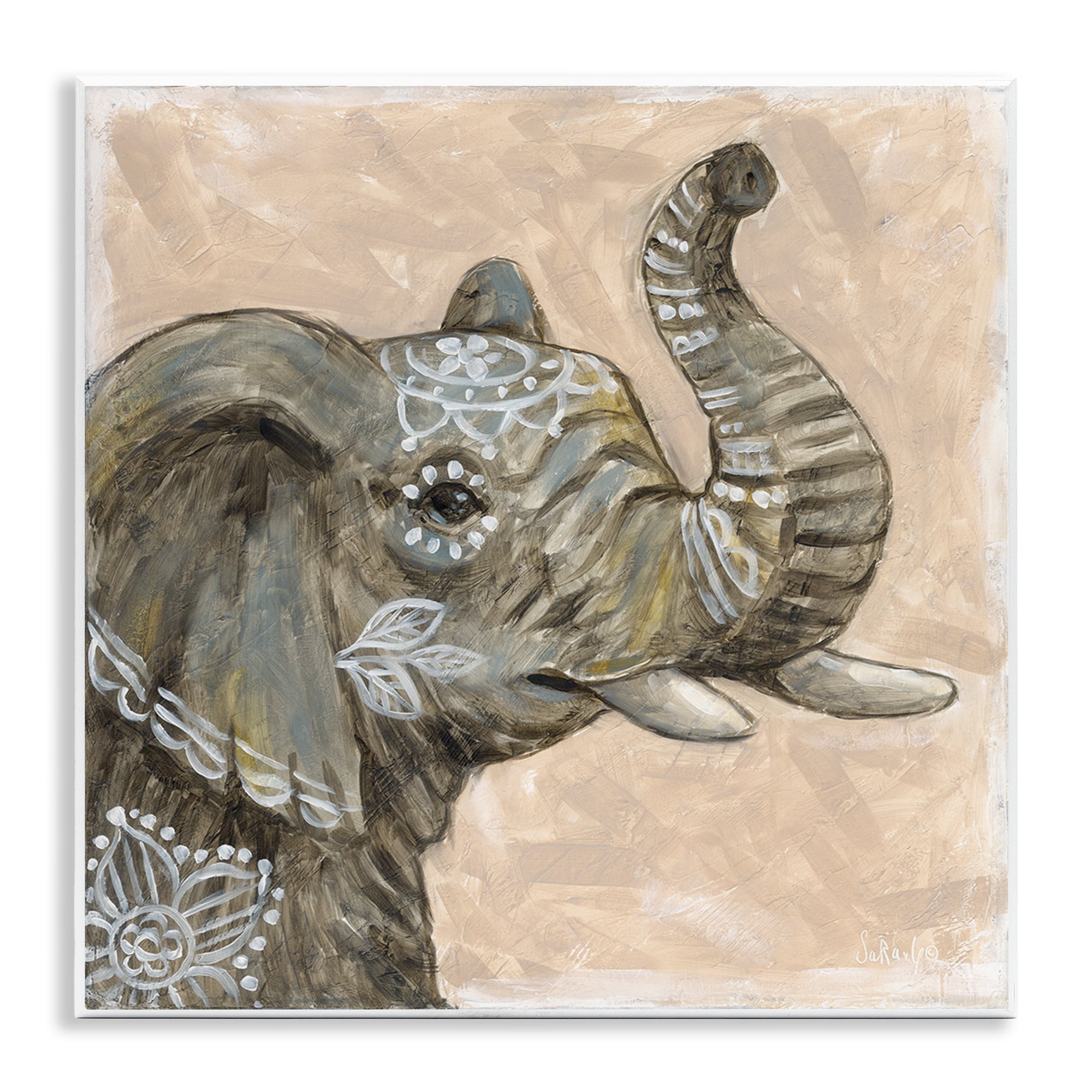 Stupell Industries Boho Patterned Elephant Animals Painting Unframed Art Print Wall Art, 12 x 12