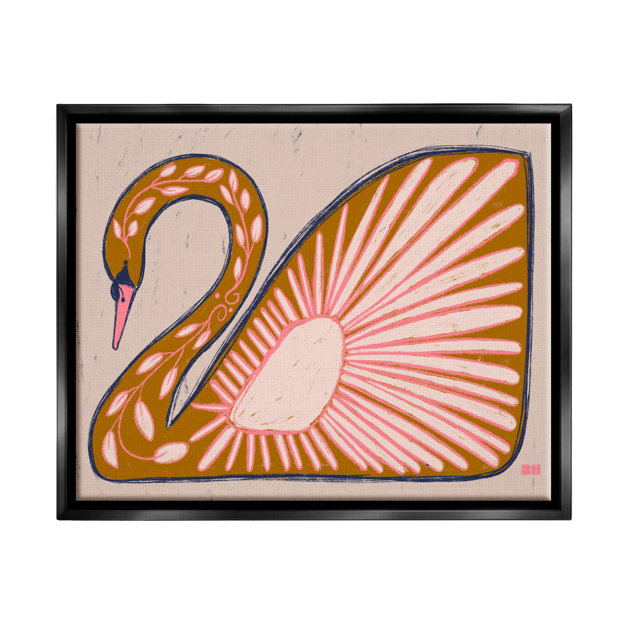 Stupell Industries Boho Patterned Swan Animals & Insects Painting Black Floater Framed Canvas Art Print Wall Art, 21 x 17