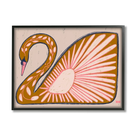 Stupell Industries Boho Patterned Swan Animals & Insects Painting Black Framed Art Print Wall Art, 14 x 11