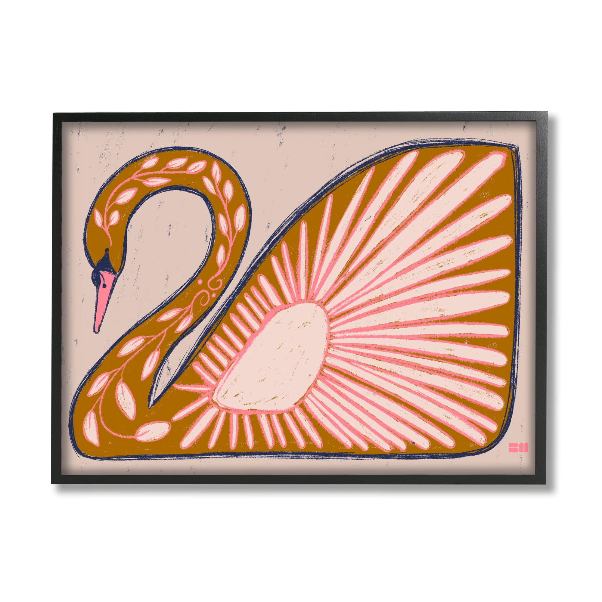 Stupell Industries Boho Patterned Swan Animals & Insects Painting Black Framed Art Print Wall Art, 20 x 16