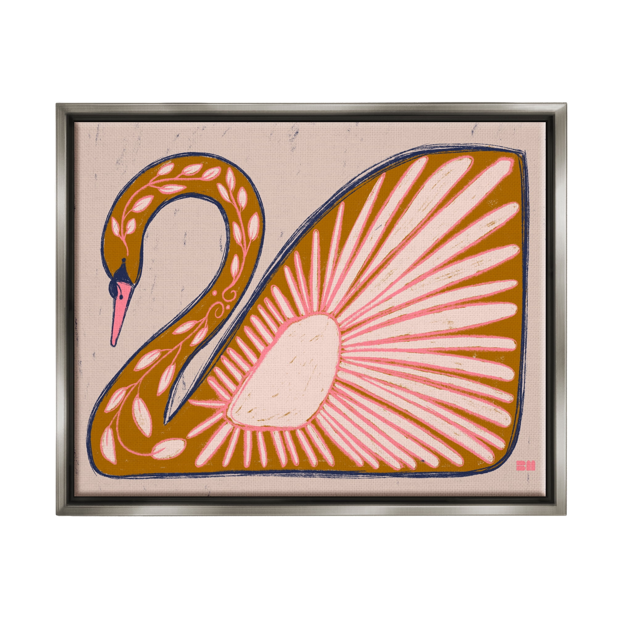 Stupell Industries Boho Patterned Swan Animals & Insects Painting Gray Floater Framed Canvas Art Print Wall Art, 31 x 25