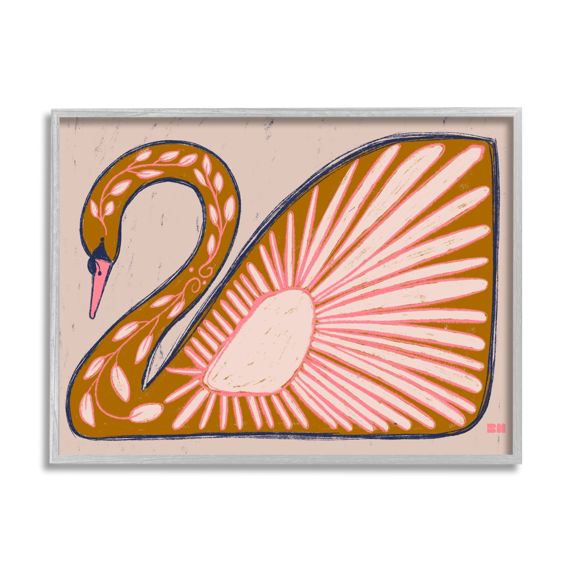 Stupell Industries Boho Patterned Swan Animals & Insects Painting Gray Framed Art Print Wall Art, 20 x 16