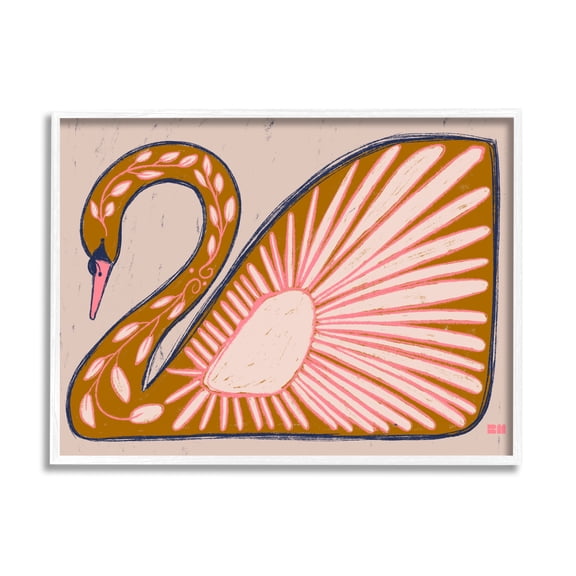 Stupell Industries Boho Patterned Swan Animals & Insects Painting White Framed Art Print Wall Art, 14 x 11