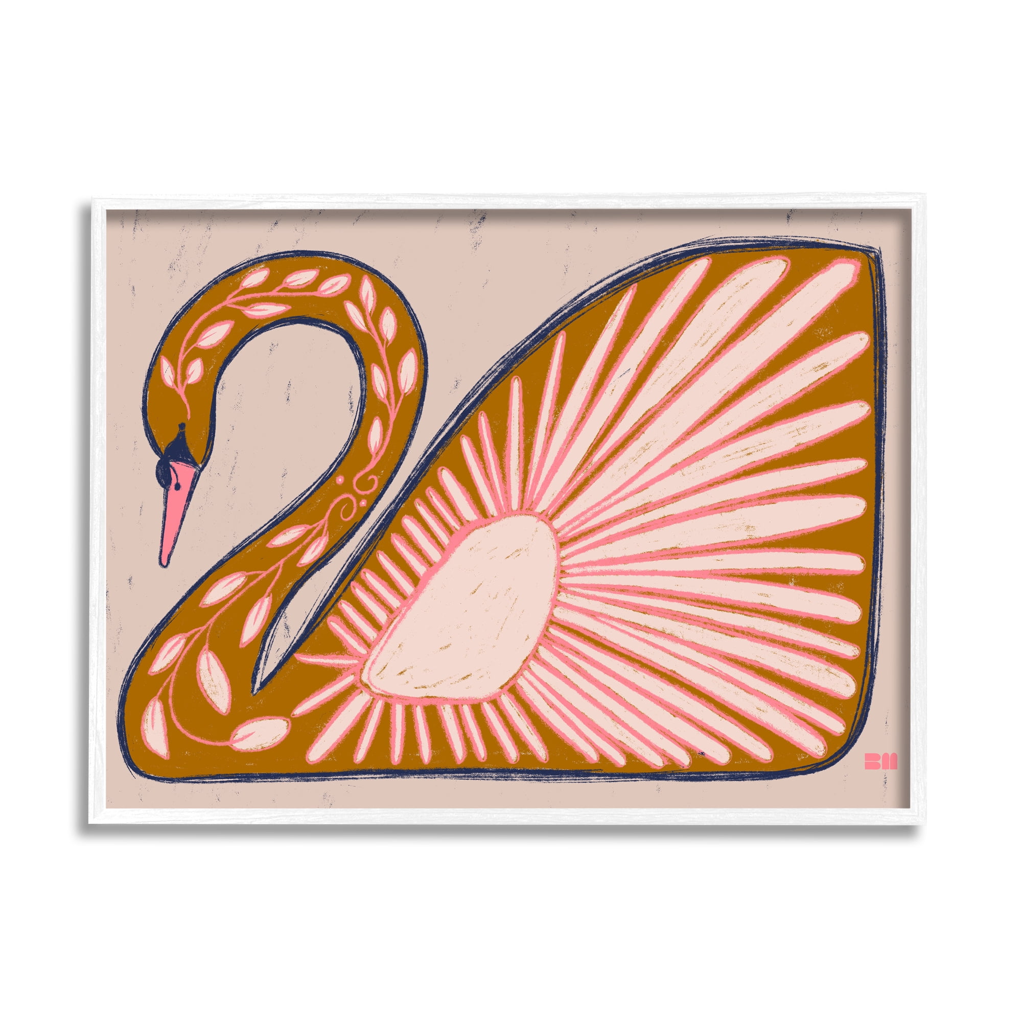 Stupell Industries Boho Patterned Swan Animals & Insects Painting White Framed Art Print Wall Art, 20 x 16