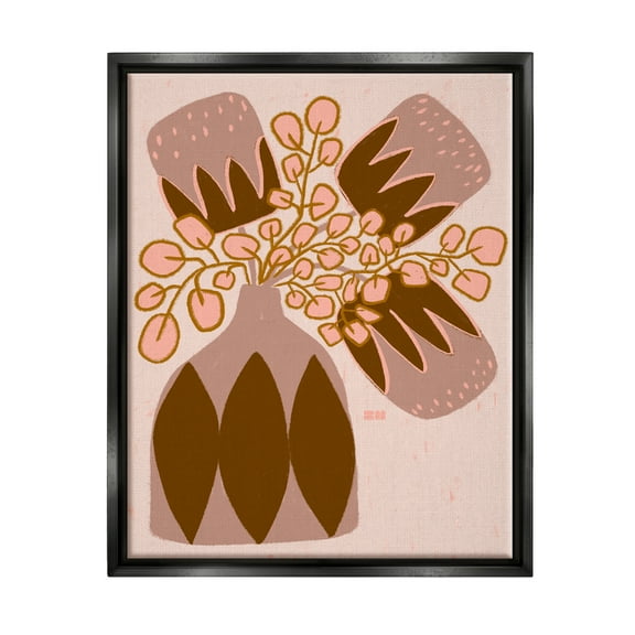 Stupell Industries Boho Patterned Vase Botanical & Floral Painting Black Floater Framed Canvas Art Print Wall Art, 17 x 21