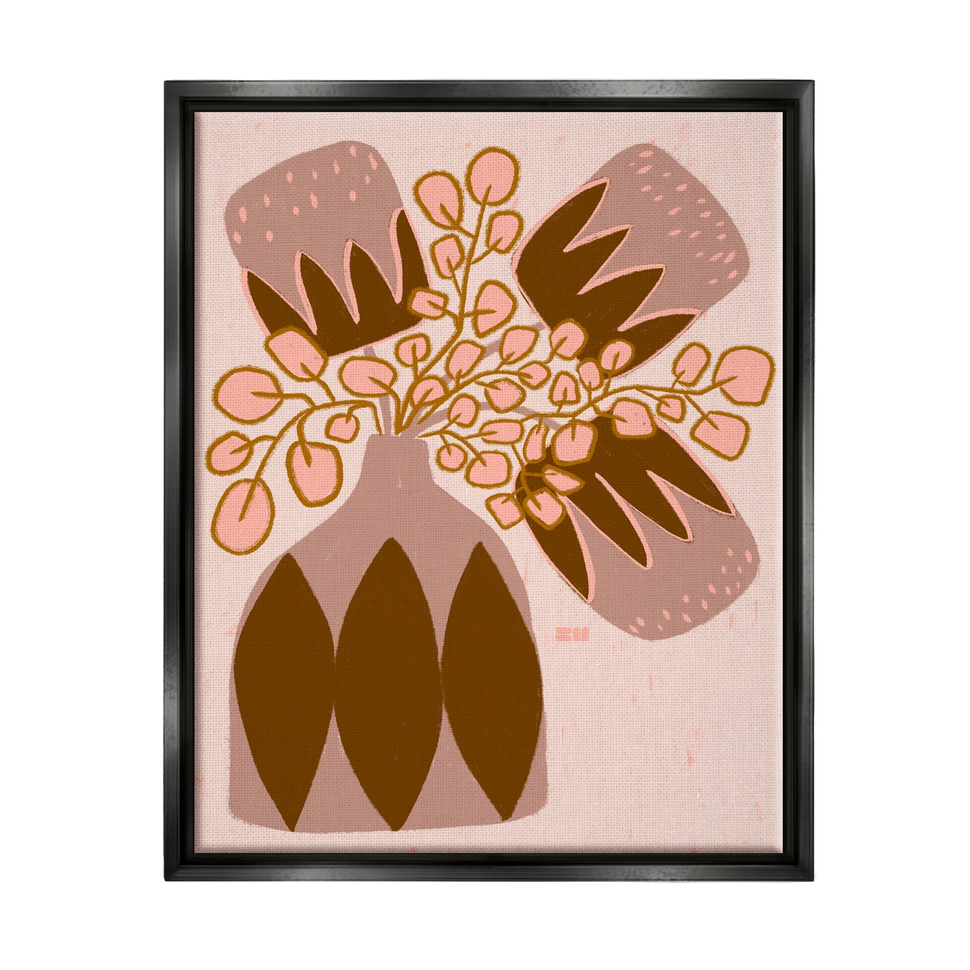 Stupell Industries Boho Patterned Vase Botanical & Floral Painting Black Floater Framed Canvas Art Print Wall Art, 25 x 31