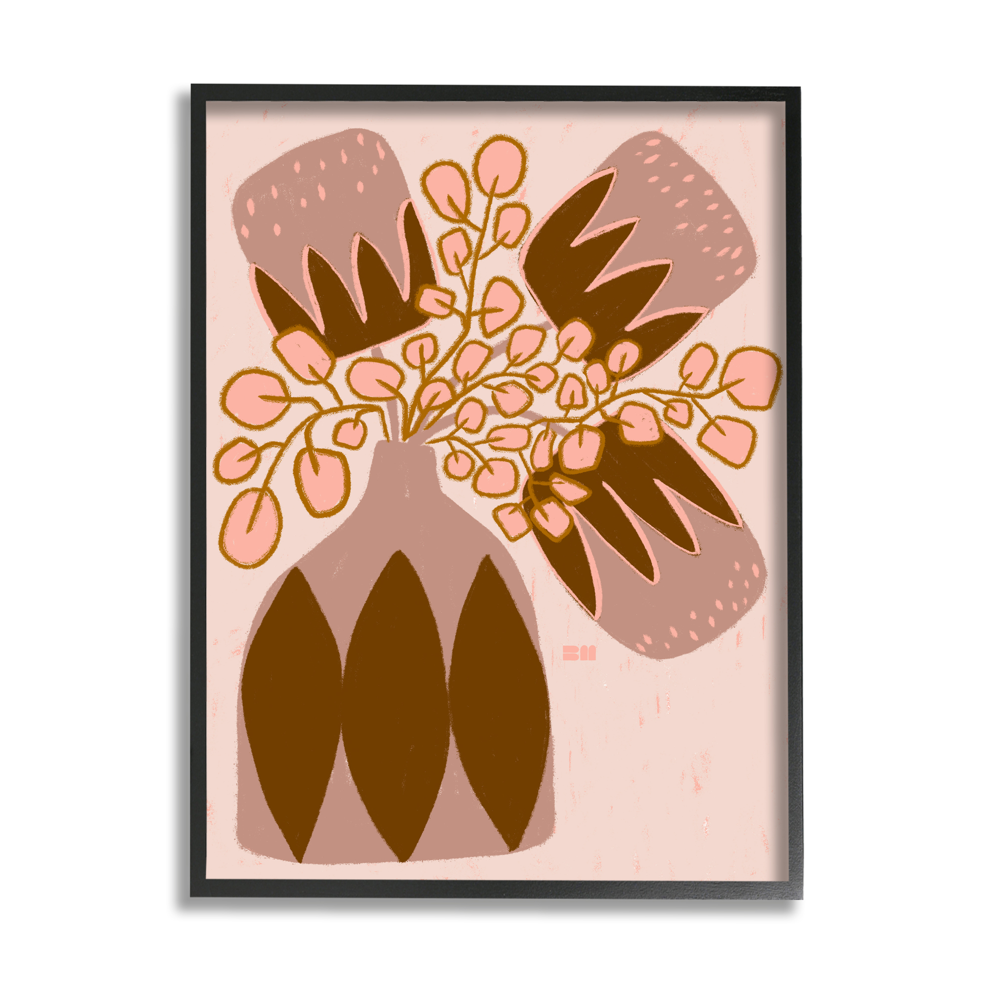 Stupell Industries Boho Patterned Vase Botanical & Floral Painting Black Framed Art Print Wall Art, 24 x 30