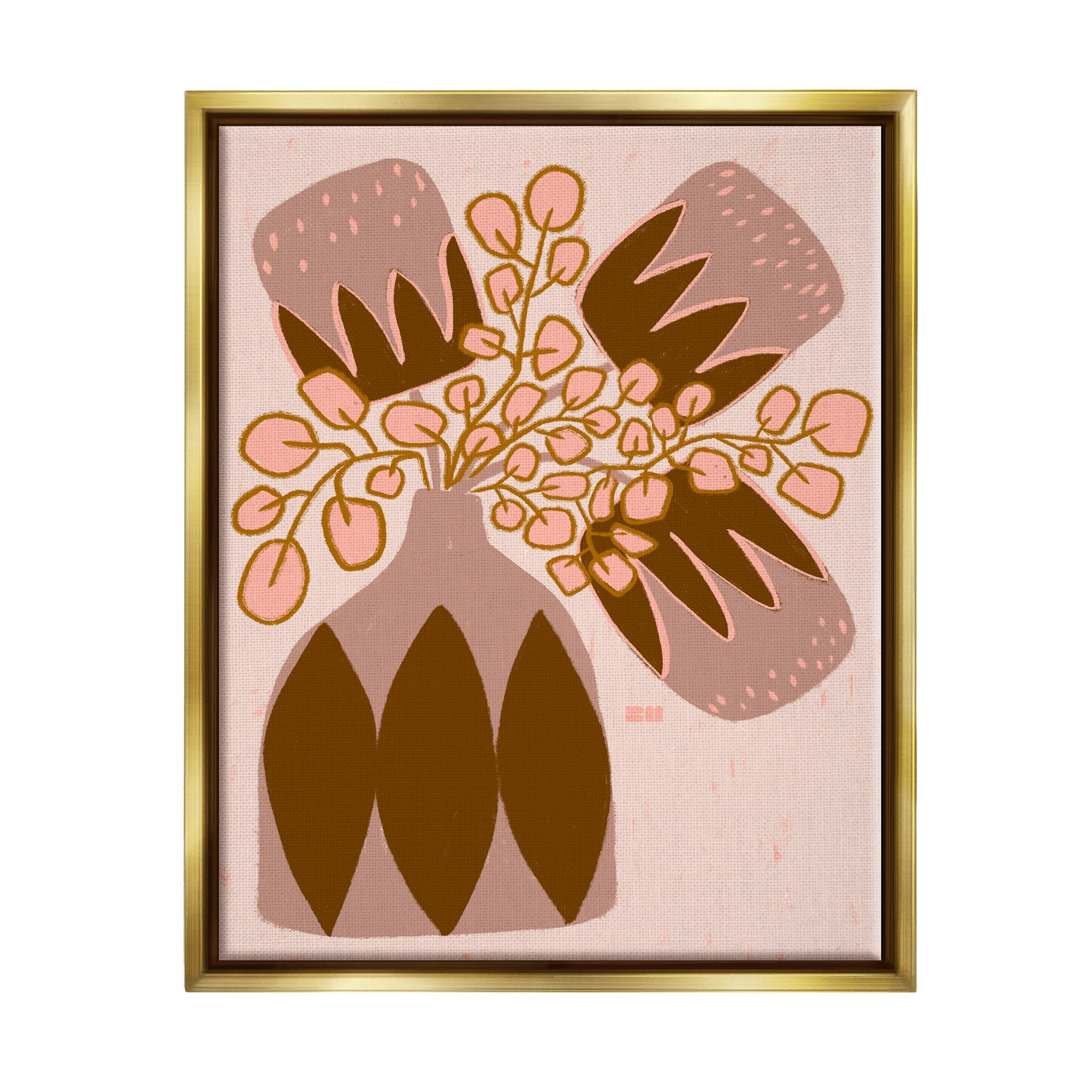 Stupell Industries Boho Patterned Vase Botanical & Floral Painting Gold Floater Framed Canvas Art Print Wall Art, 25 x 31