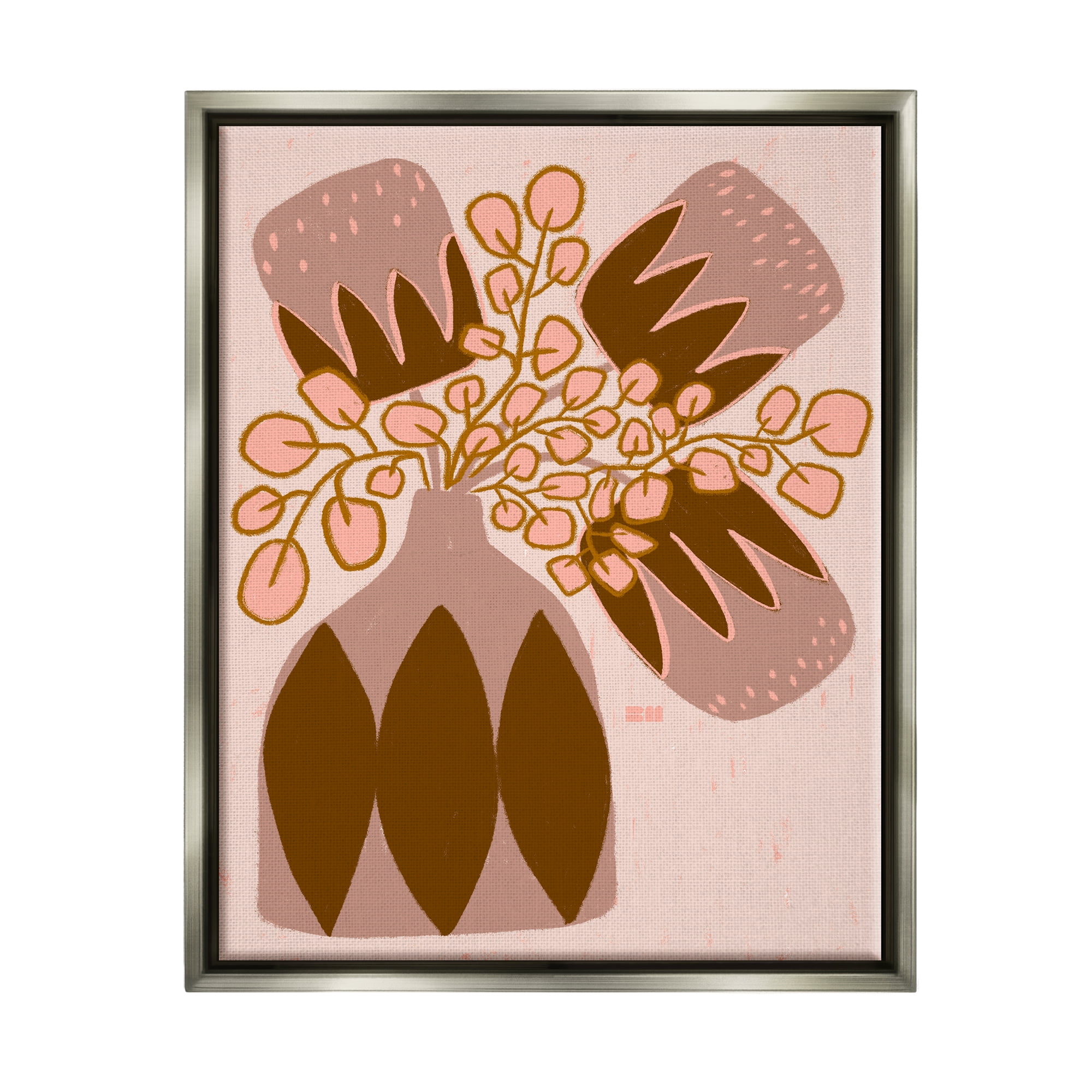 Stupell Industries Boho Patterned Vase Botanical & Floral Painting Gray Floater Framed Canvas Art Print Wall Art, 25 x 31