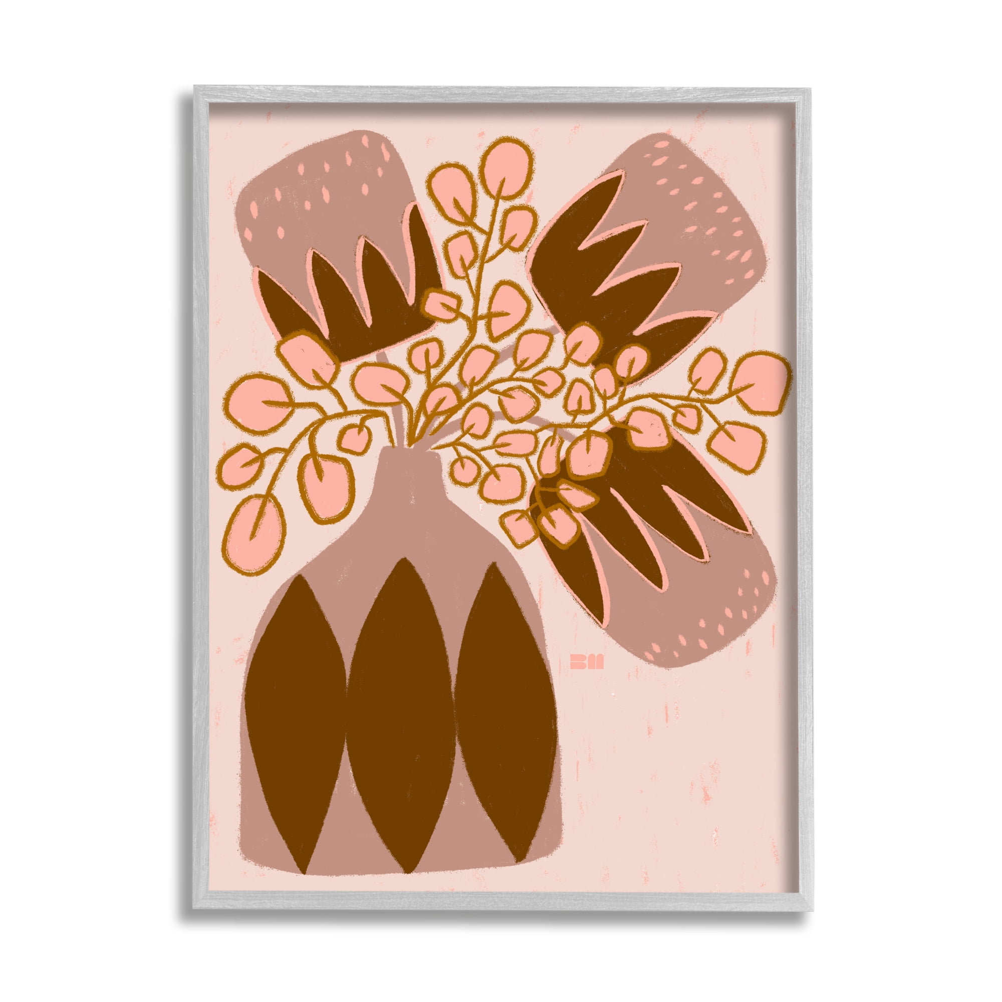 Stupell Industries Boho Patterned Vase Botanical & Floral Painting Gray Framed Art Print Wall Art, 24 x 30