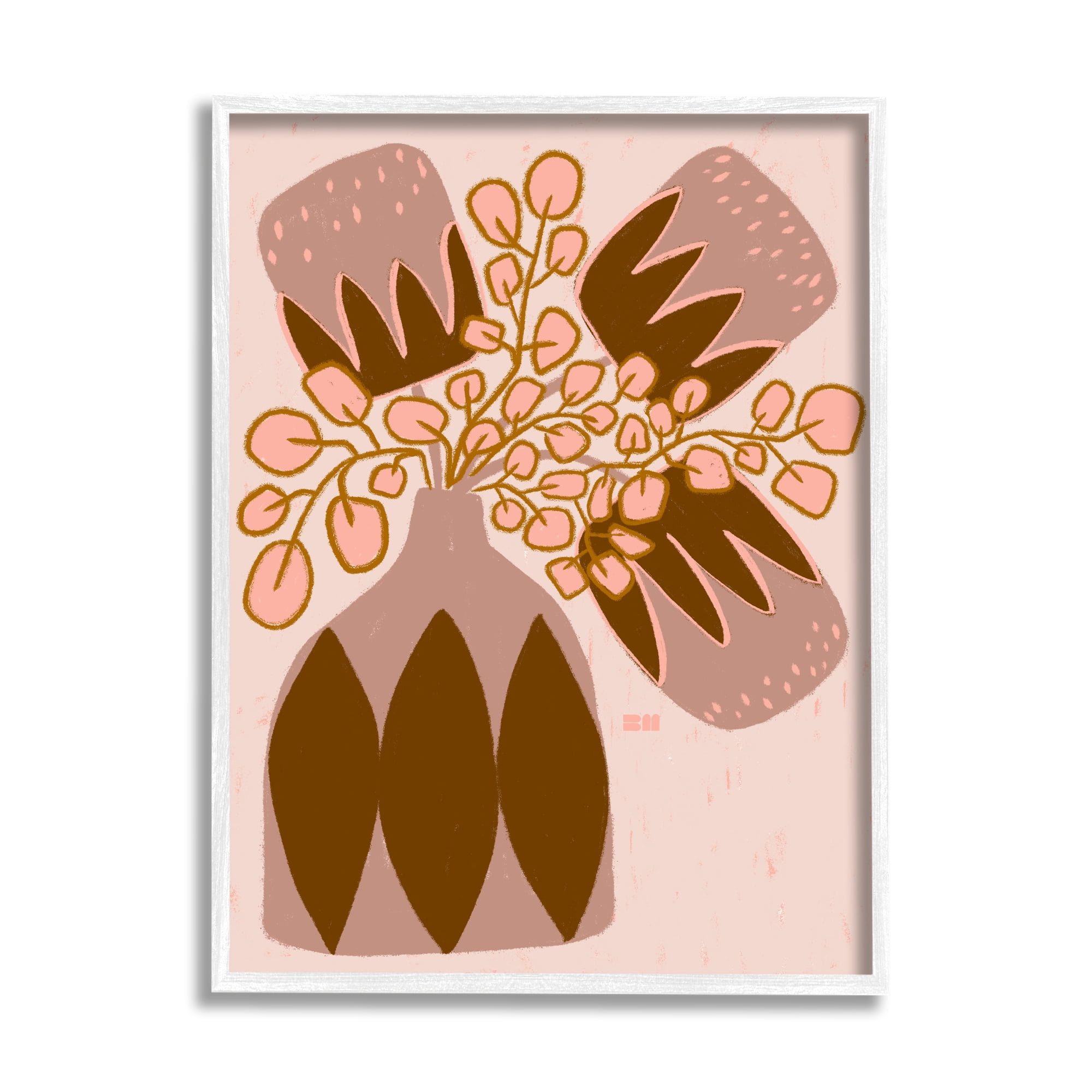 Boho Botanical Vase Print on Canvas with White Frame, 16 x 20